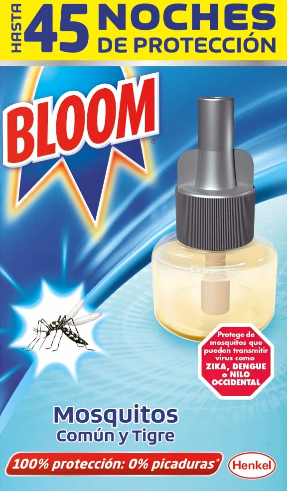 Bloom Líquido Recambio Pack 4 Insecticida Eléctrico Antimosquitos Mosquitos Común Tigre Fórmula Concentrada Sin Perfume