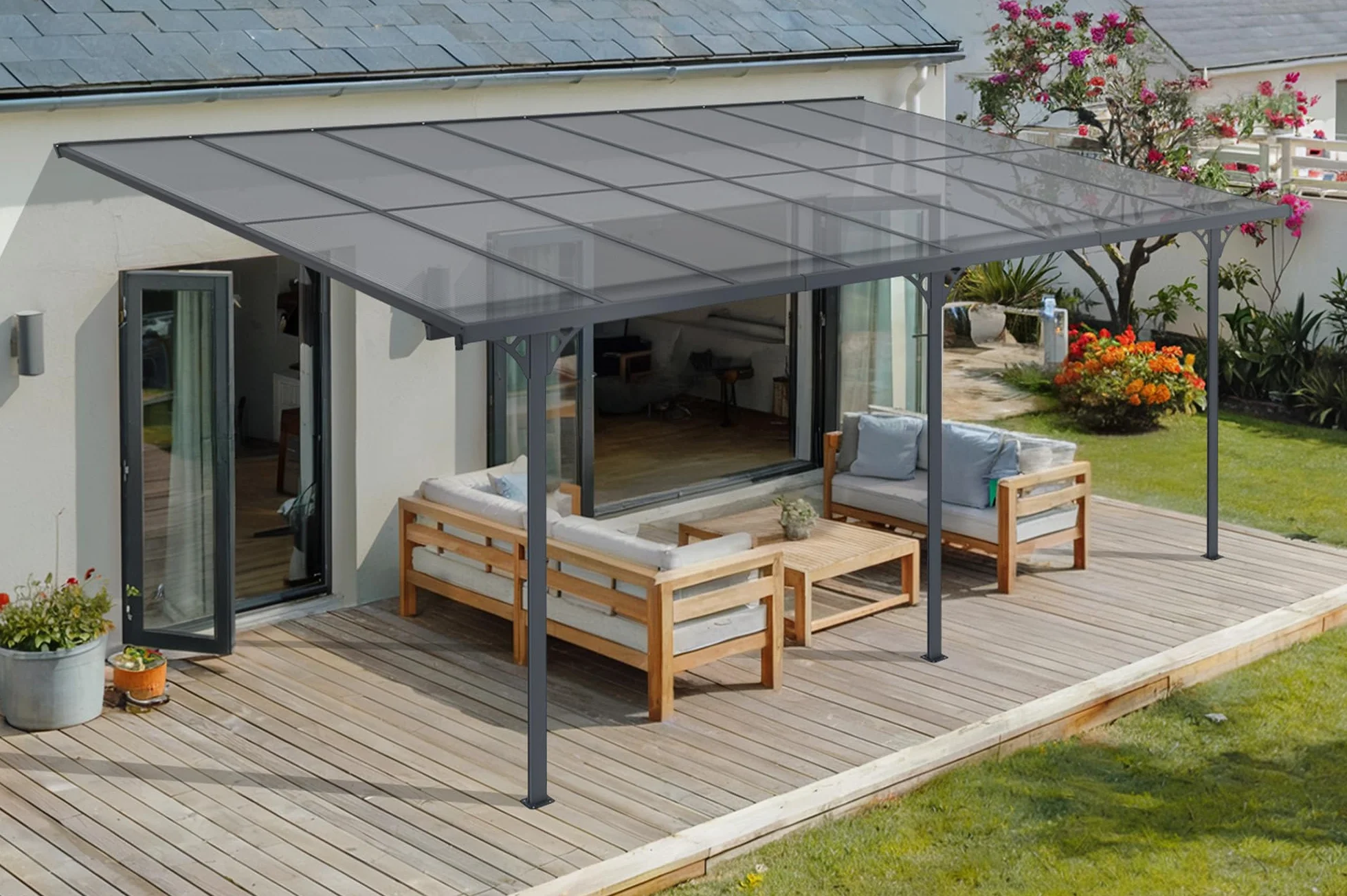 Cazeboo Carport Pérgola Adosada 15m² KLEO 5x3m Aluminio Gris