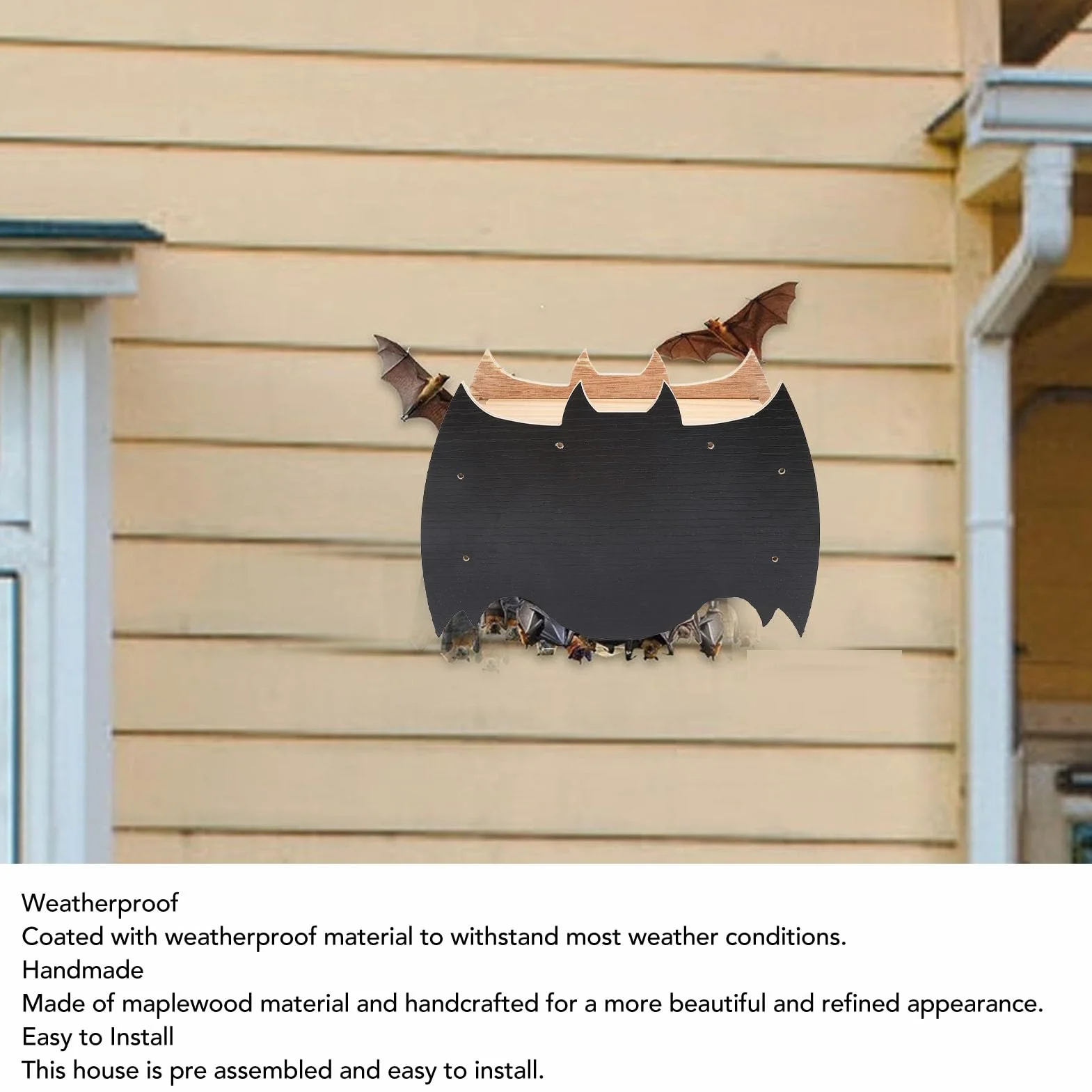 Elegante Casa de Madera para Murciélagos, Refugio Hábitat Montado Pared Durante,Caseta Bat Box Sin Tratar,Resistente Intemperie con Medio Ambiente Patio Jardinería Fácil
