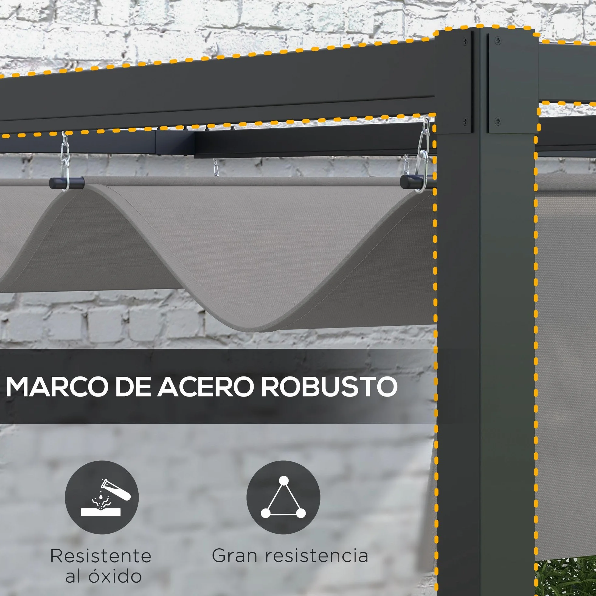 Outsunny Pérgola con Techo Retráctil Pérgola de Pared 3x2 m Cenador con Tela de Poliéster Resistente al Agua Pabellón para Jardín Patio Terraza Exterior Gris Oscuro