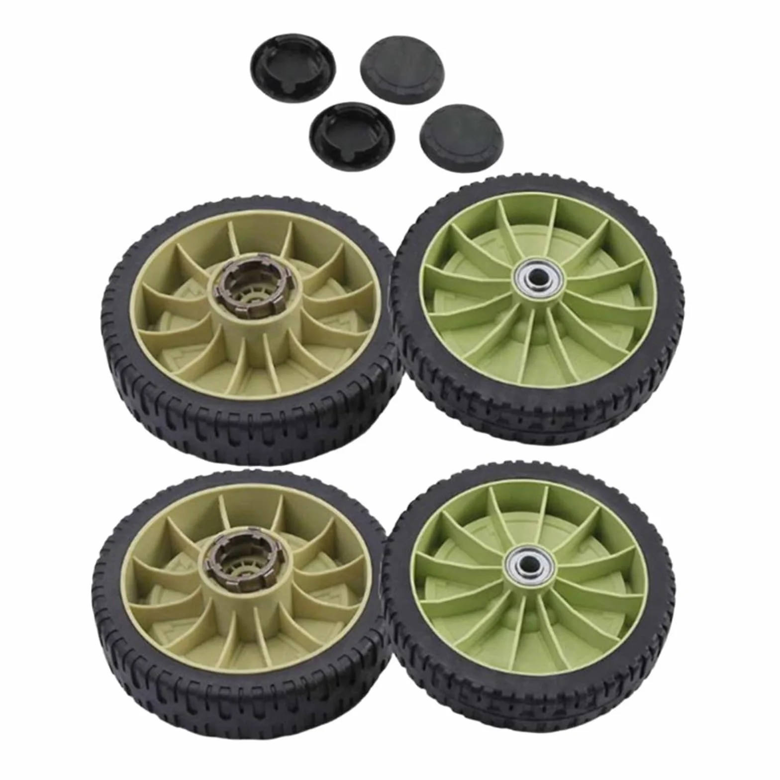 Paquete de 4 ruedas para cortacésped Honda HR214, HRU214, HRU215, kit de repuesto delantero y trasero de 200 mm con cubiertas, construcción robusta de metal y plástico