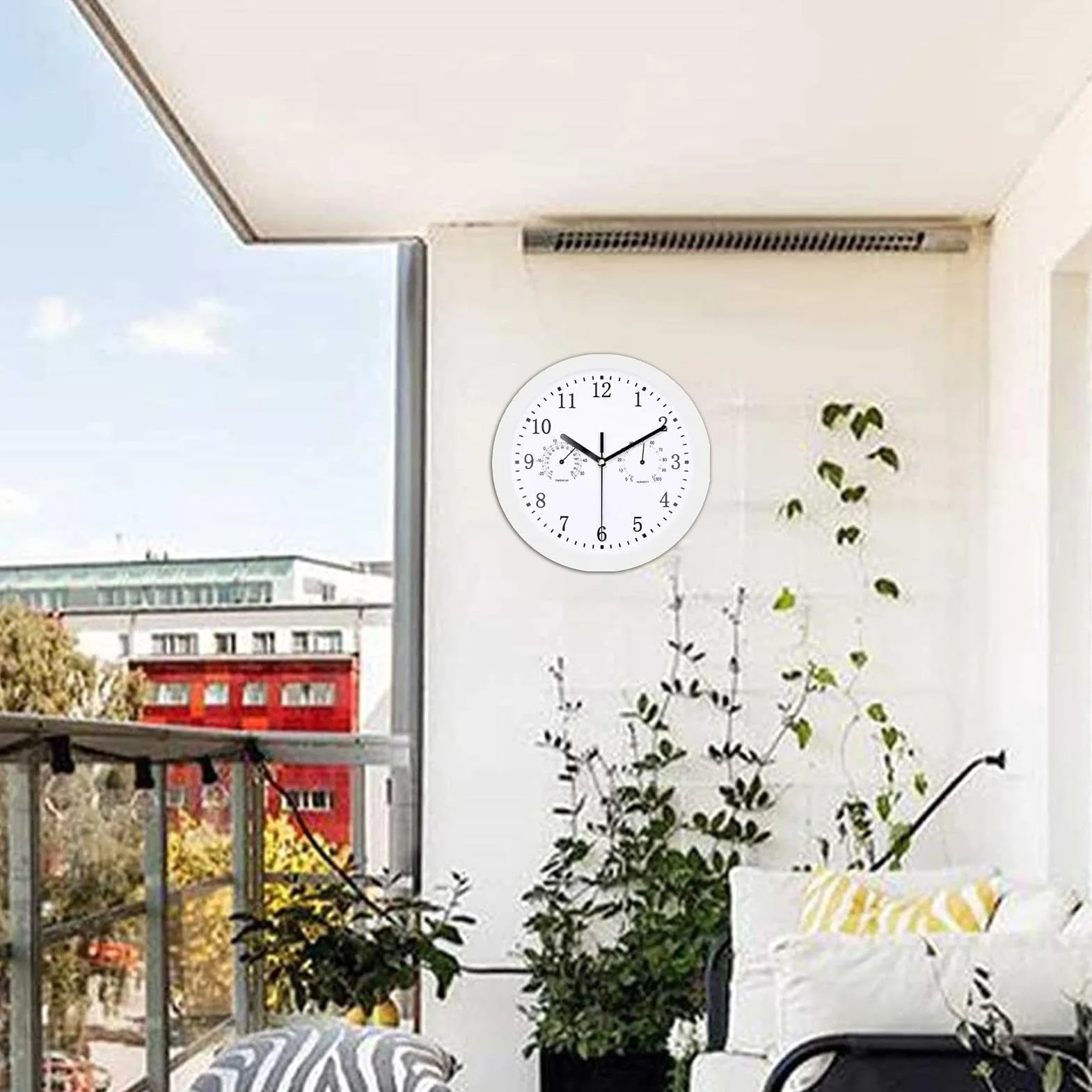 Reloj de pared exterior 10 pulgadas resistente a la intemperie con termómetro e higrómetro