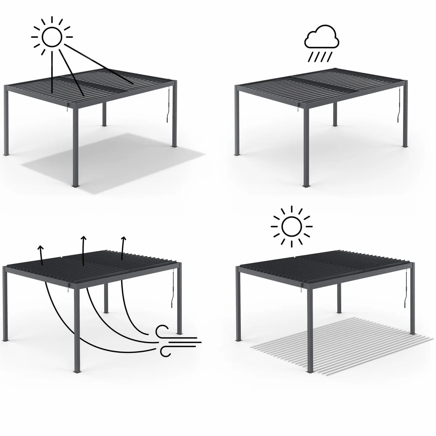 Pergola bioclimática cuchillas orientables 3 x 4 m aluminio gris antracita