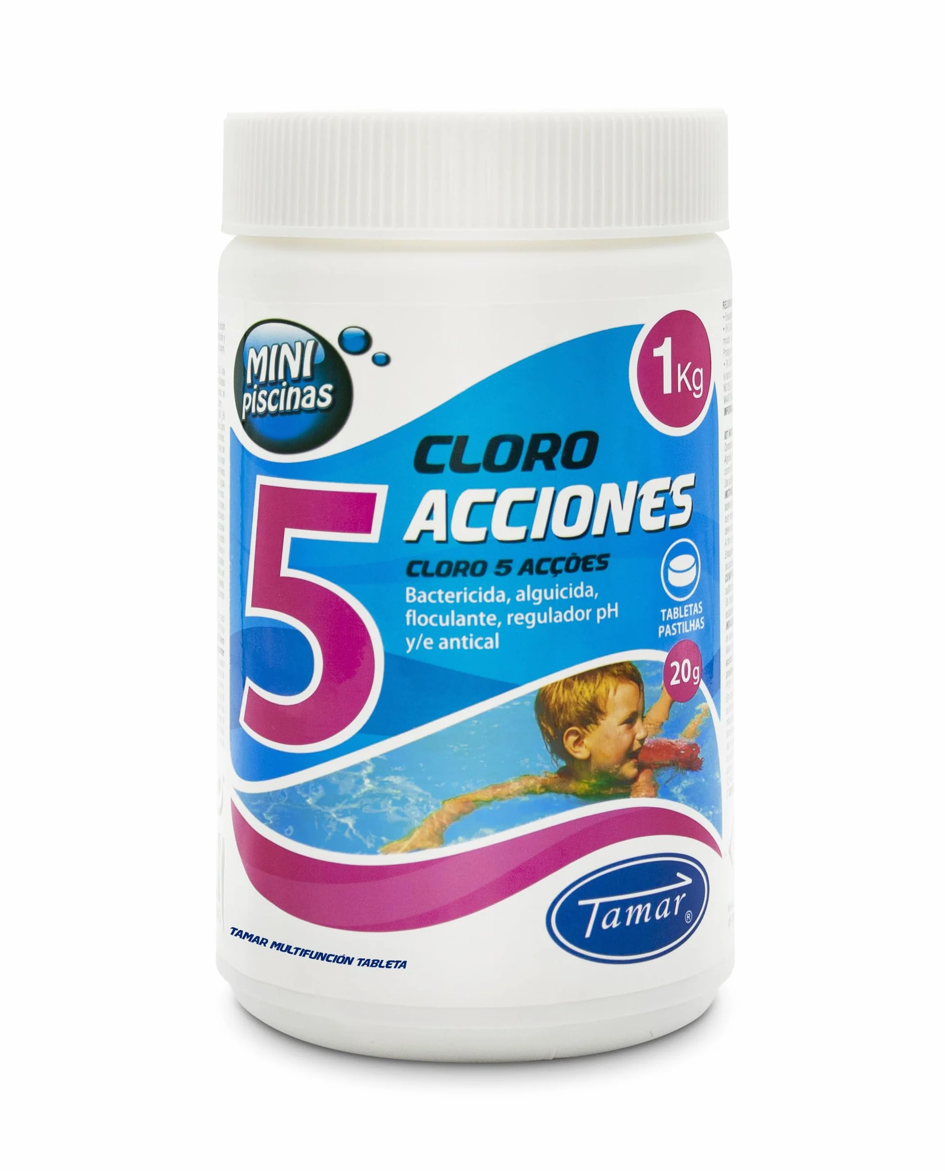 Tamar Cloro 5 Acciones Tabletas Multifuncion 20 grs Mini Piscinas 1 Kilo