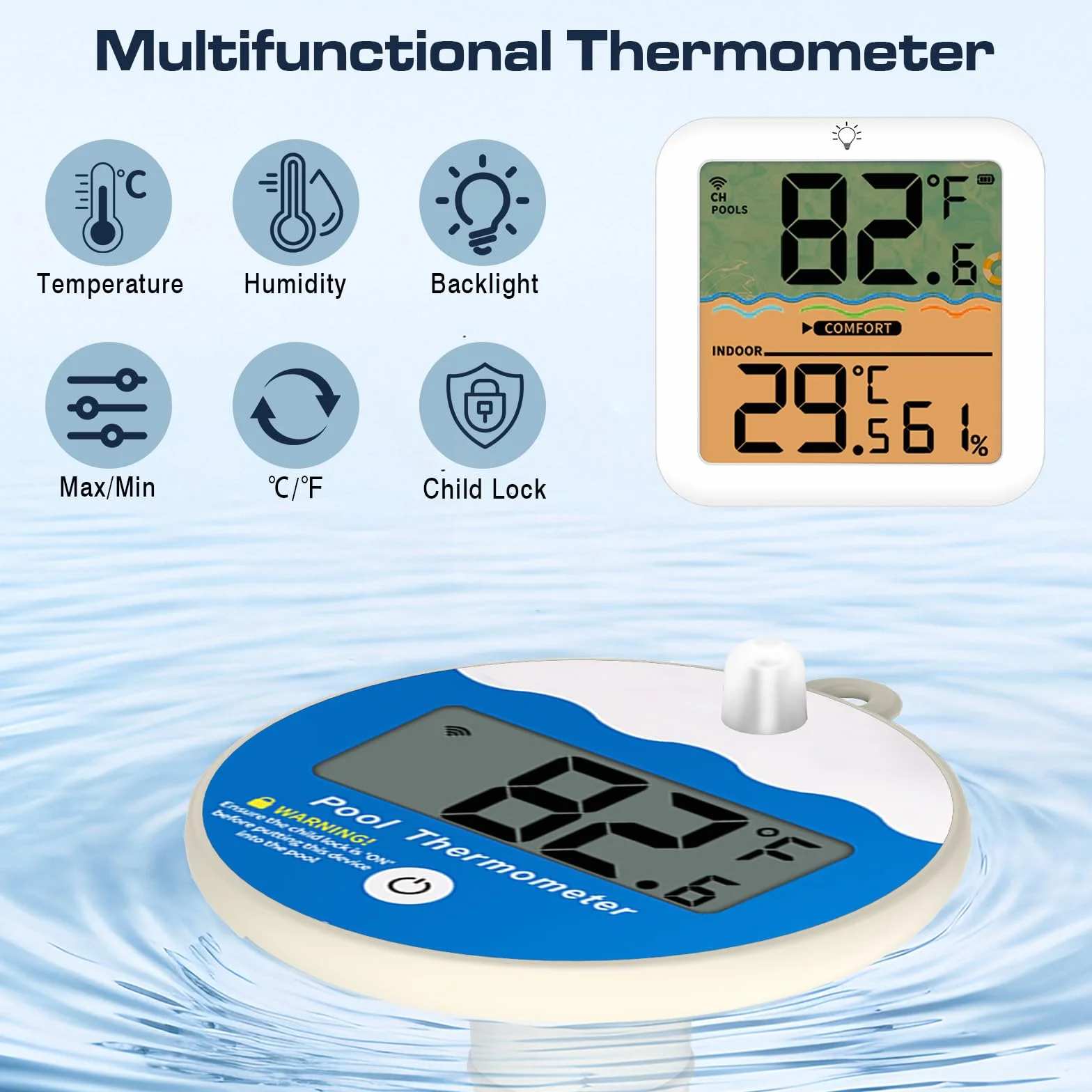 Termómetro Flotante para Piscina IP68 Impermeable Inalámbrico Bajo Consumo Alcance 100m