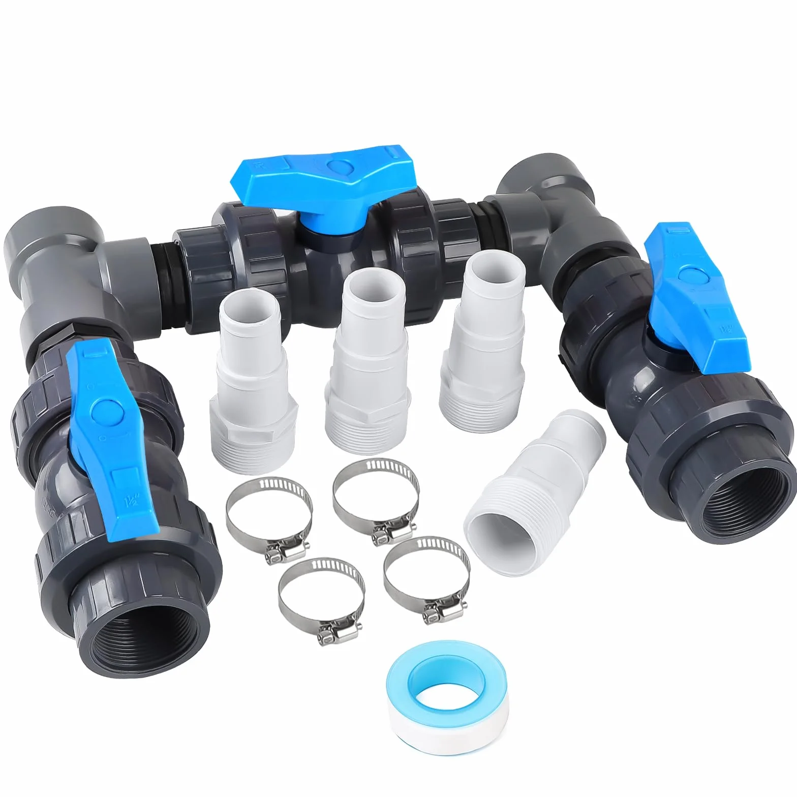SWAWIS Juego de Desvío para Piscina 32/38mm, Bomba de Calor, Calentador Solar, Tubo PVC, Válvula Bola DN50