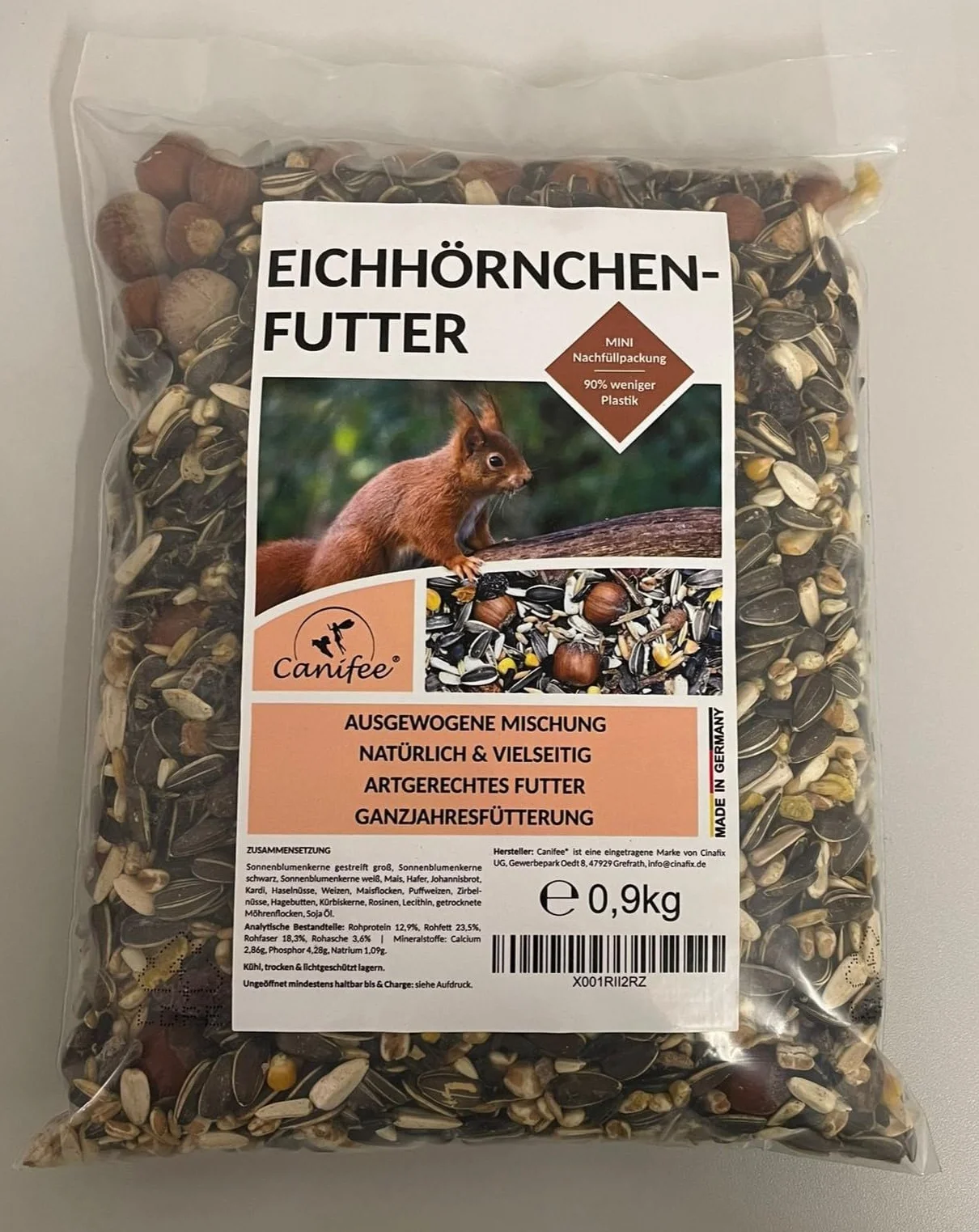 Alimento para Ardillas 0,9 kg, Mezcla Natural con Extra de Avellanas, Mini Paquete de Recarga