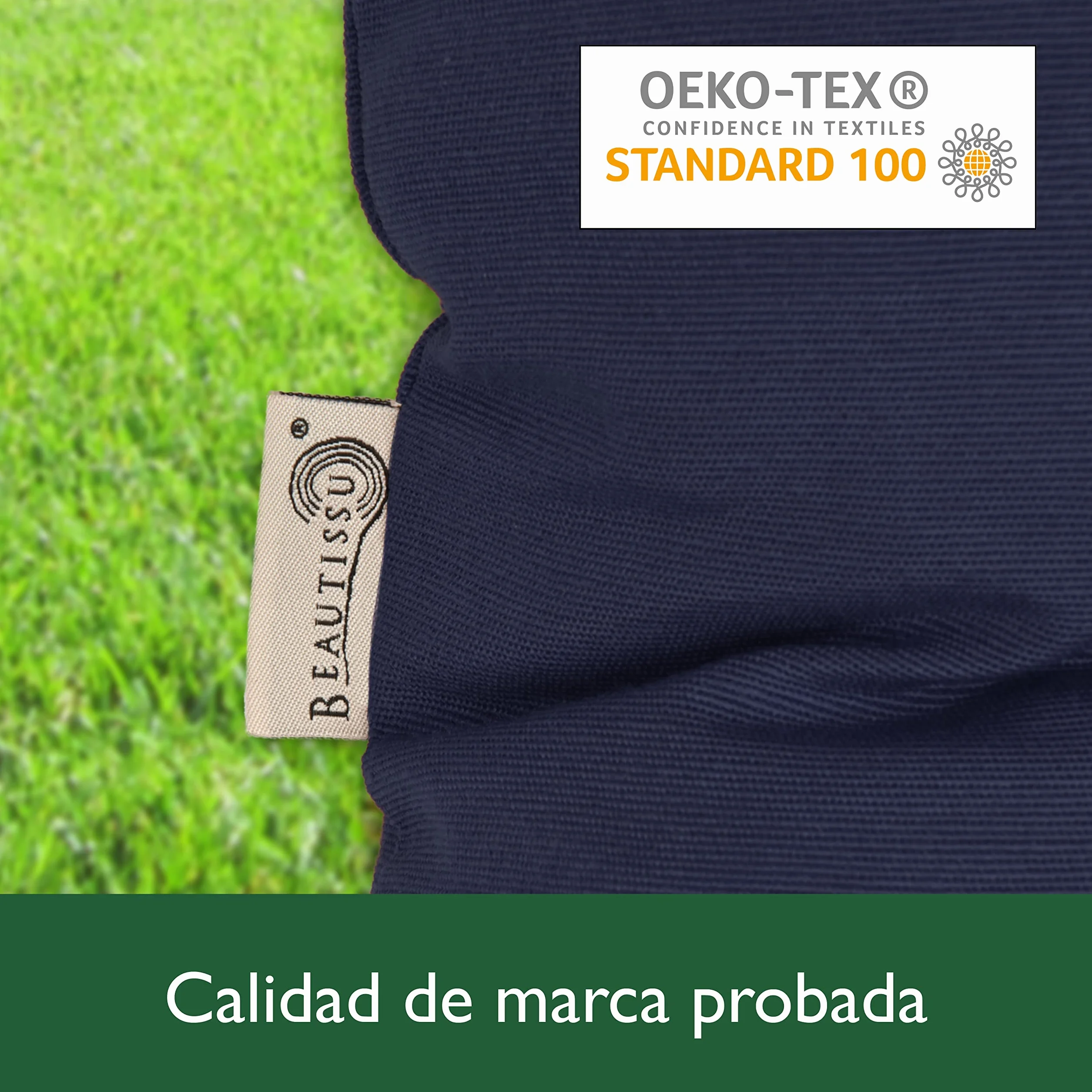 Beautissu Cojín para Columpio de Jardín 180x50x8 cm Flair HS – Cojín de Exterior con 2 Cojines – Colchoneta para Banco de Jardín, Relleno de Copos de Espuma - Azul Marino