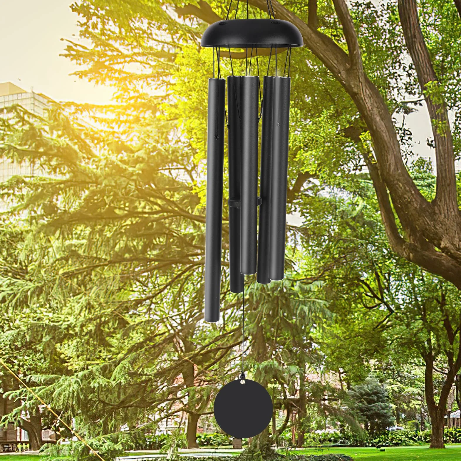 Victop Campanas de Viento 80cm 5 Tubos Aluminio Huecos Exterior Negro