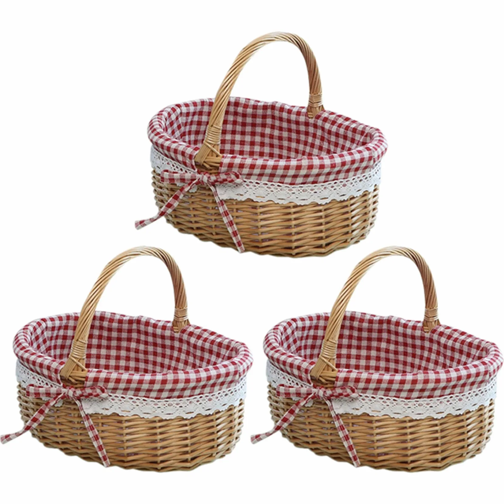 3X Cesta de Mimbre Cestas de Regalo Cesta de Picnic Tejida de Sauce Ovalada Vacía con Asa Cesta de Boda Pequeña