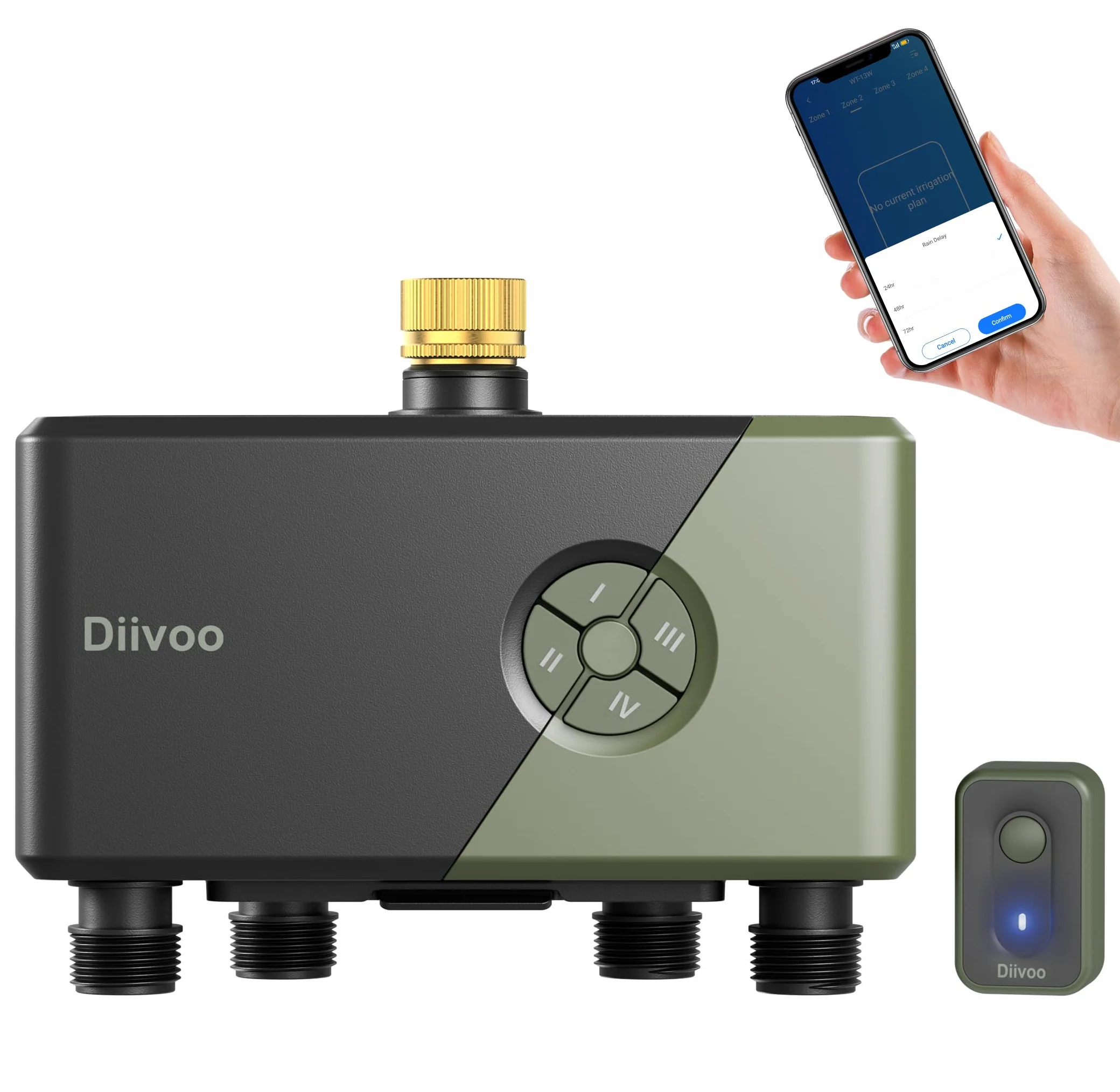 Diivoo Programador Riego WiFi 4 Zonas Entrada Latón Temporizador Automático Compatible Alexa Google Assistant 24 Programas Jardín Césped