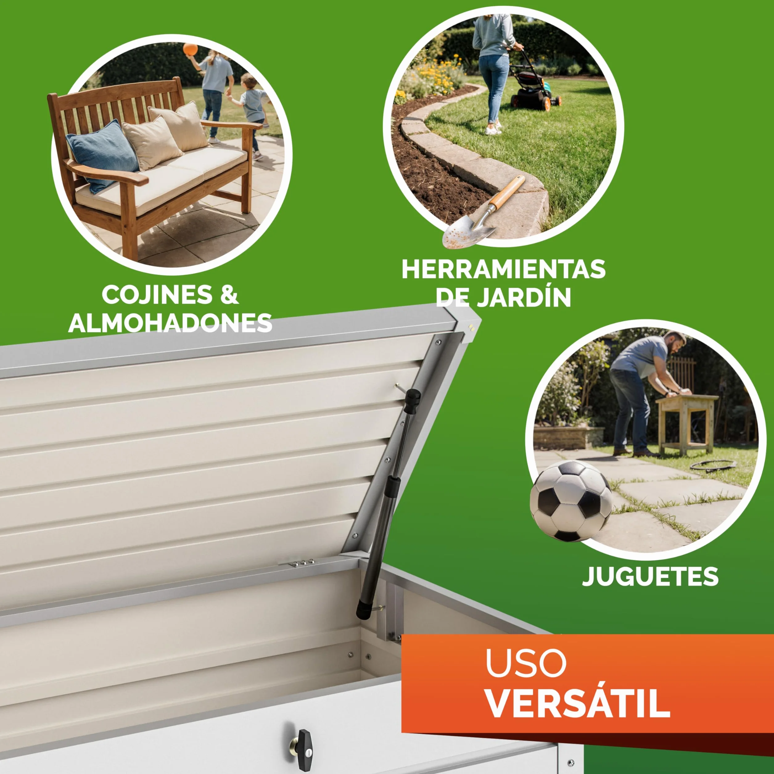 Gardebruk Baúl Metálico 120x62x63cm 385L Blanco Cajón de Jardín Arcón de Acero