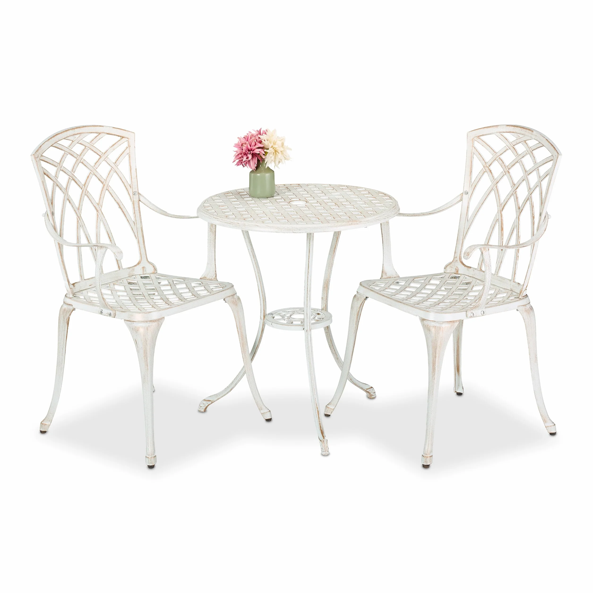 Relaxdays Conjunto Jardín Exterior Mesa y Sillas Terraza Aluminio Fundido Blanco Bronce