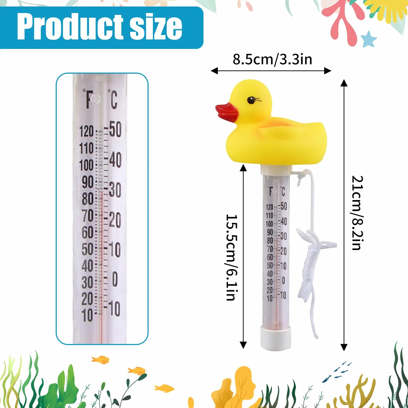 Termómetro Piscina Flotante Forma de Animal Pato con Cuerda Antiderrame Exterior