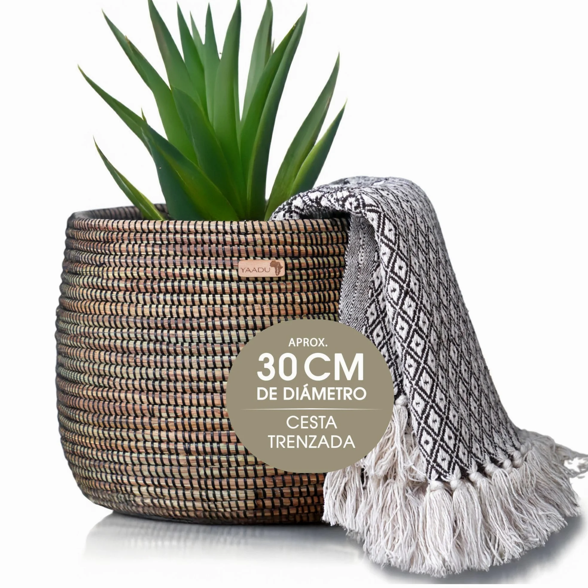 YAADU Cesta de almacenamiento trenzada – Para plantas, estantes, africano, decorativo, juguetes y objetos diferentes – Modelo Kikongo (negro)