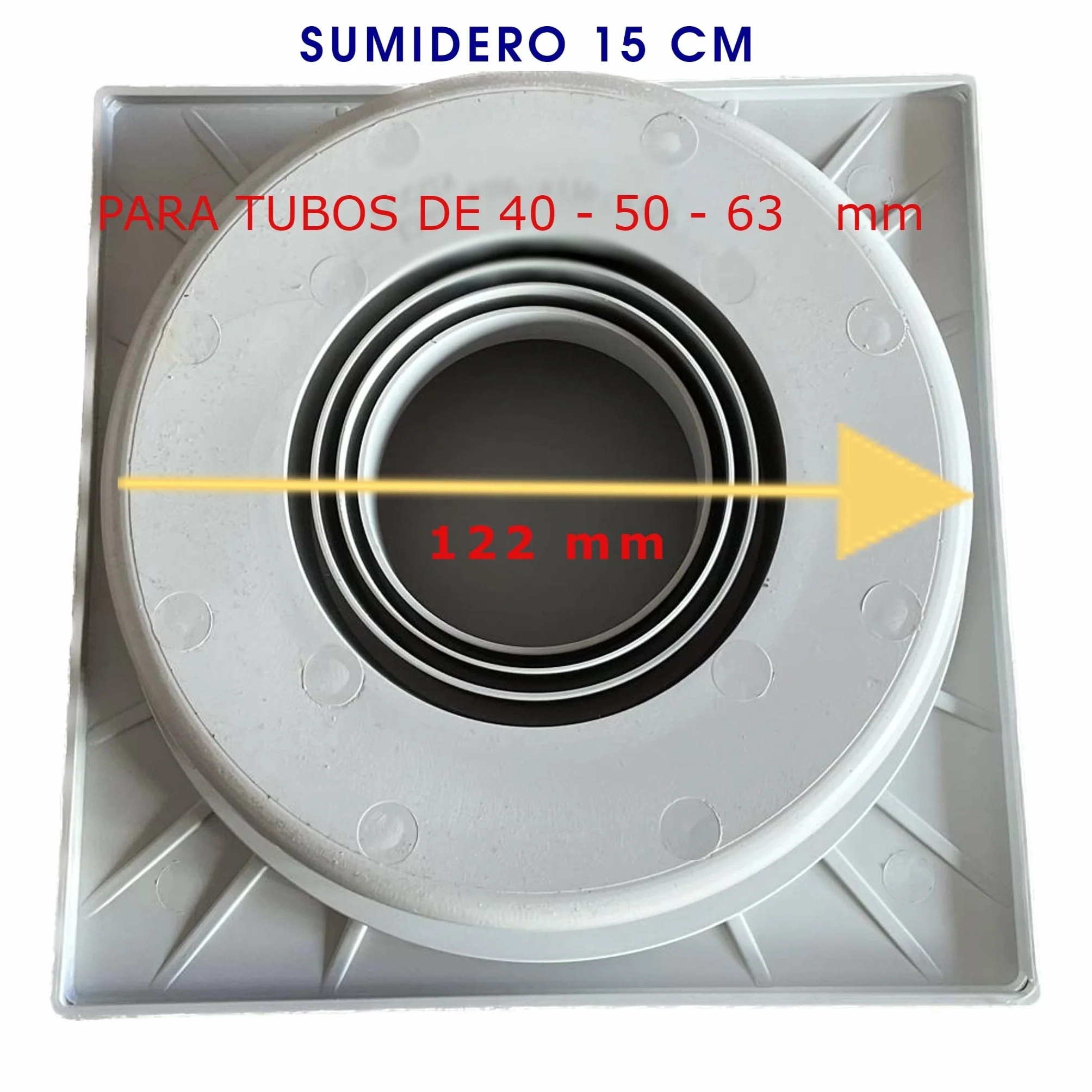 Bricoloco Sumidero sifonico vertical PVC desagüe patio terraza exterior rejilla extraible 15x15 cm
