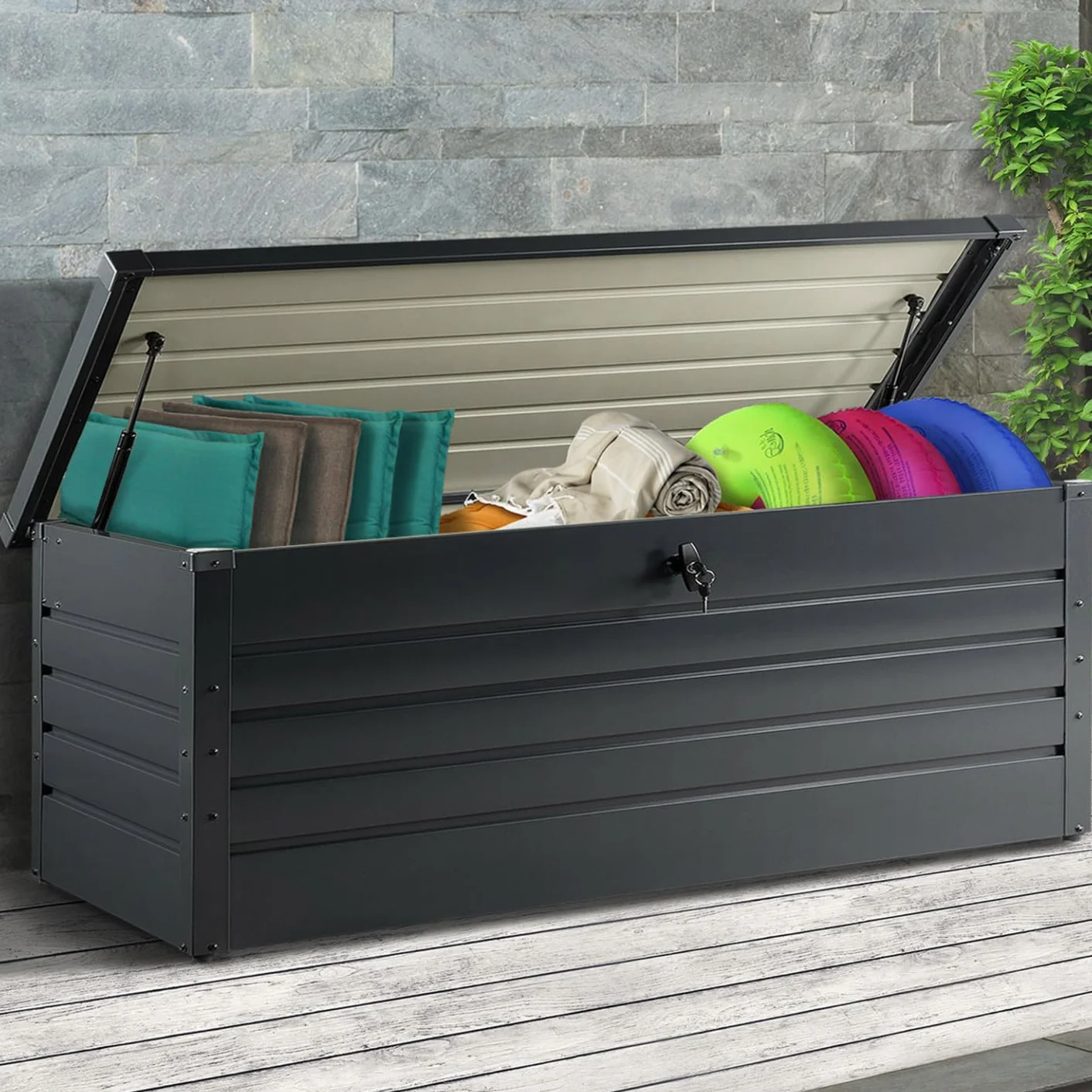Caja de almacenamiento metal con cerradura 600 L 165x70x63 cm gris antracita