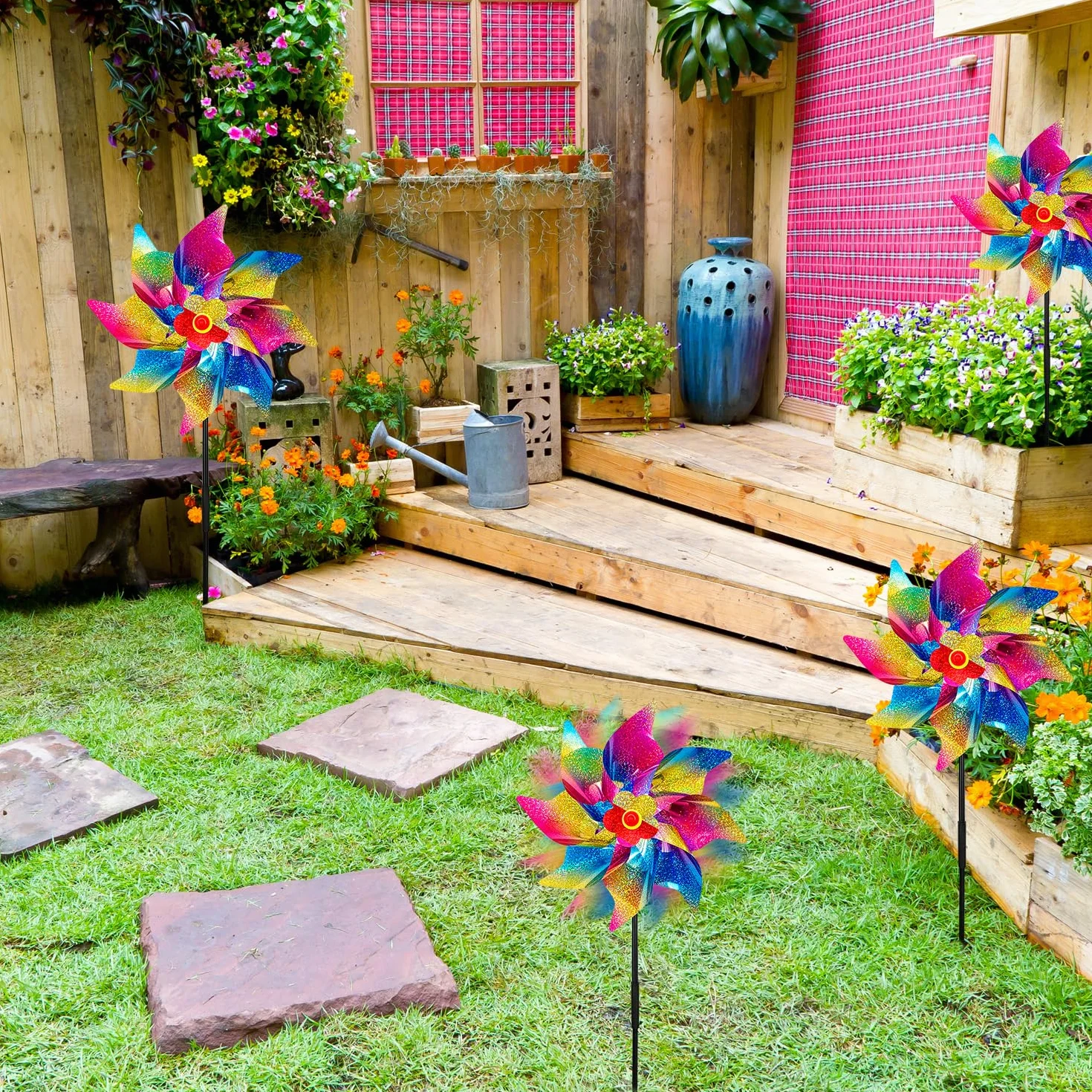 Molinillos de Viento Repelentes de Pájaros Reflectantes para Jardín, Patio, Balcón Decoración