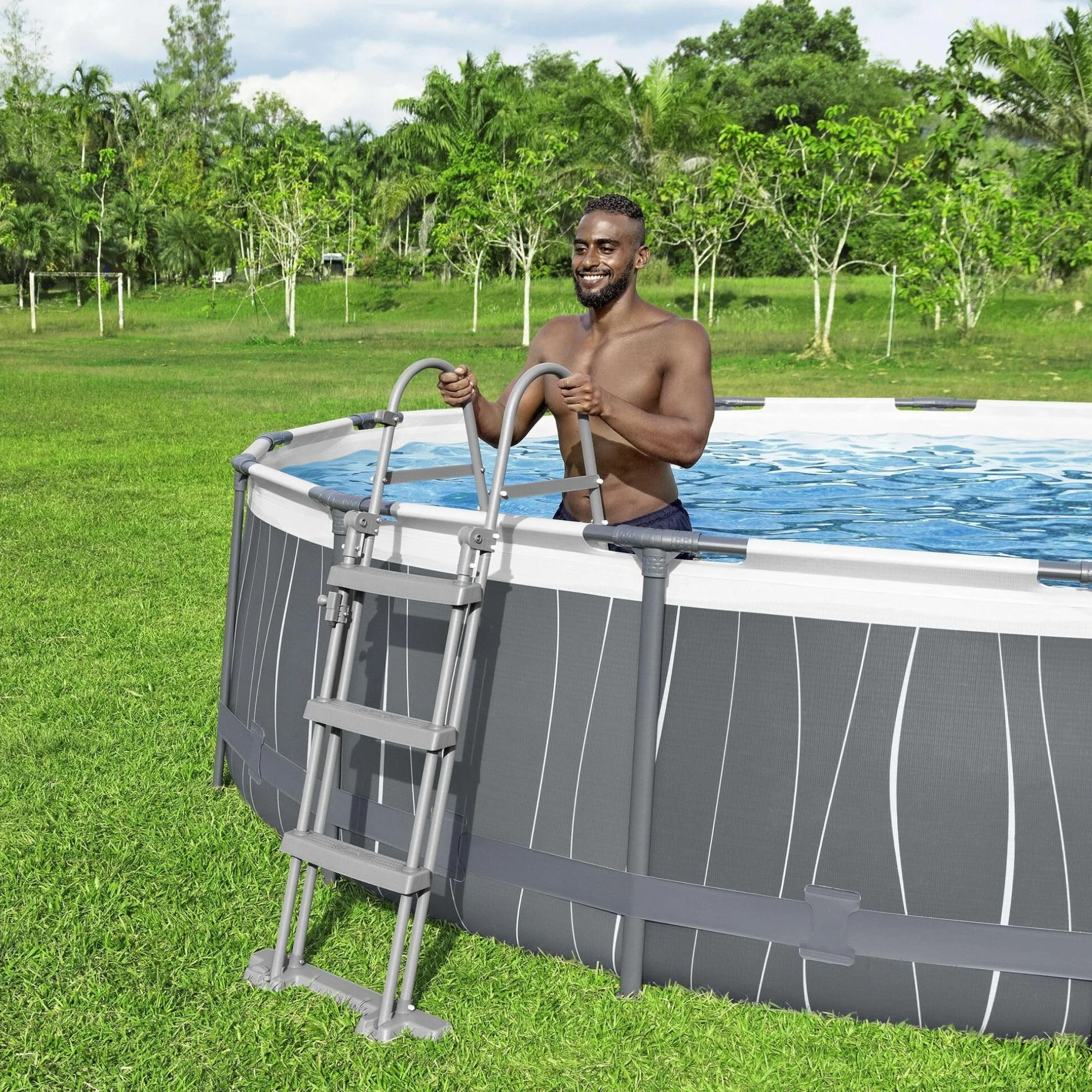 BESTWAY Escalera para Piscinas Desmontables Flip & Lock 108x71,4x138 cm Plateado