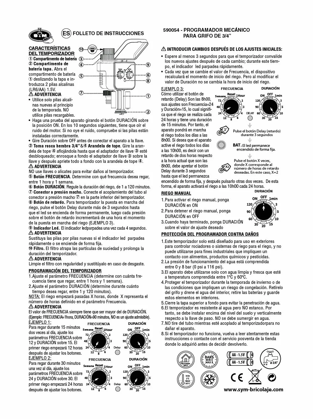 S&M Programador de Grifo 1 Salida Riego Automático 3/4" Gris/Negro