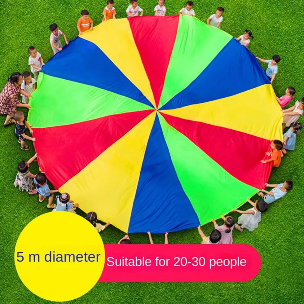 Juego de Paracaídas para Niños de 5 Metros, Tapete de Fiesta Colorido con Asas, Manta de Juego al Aire Libre