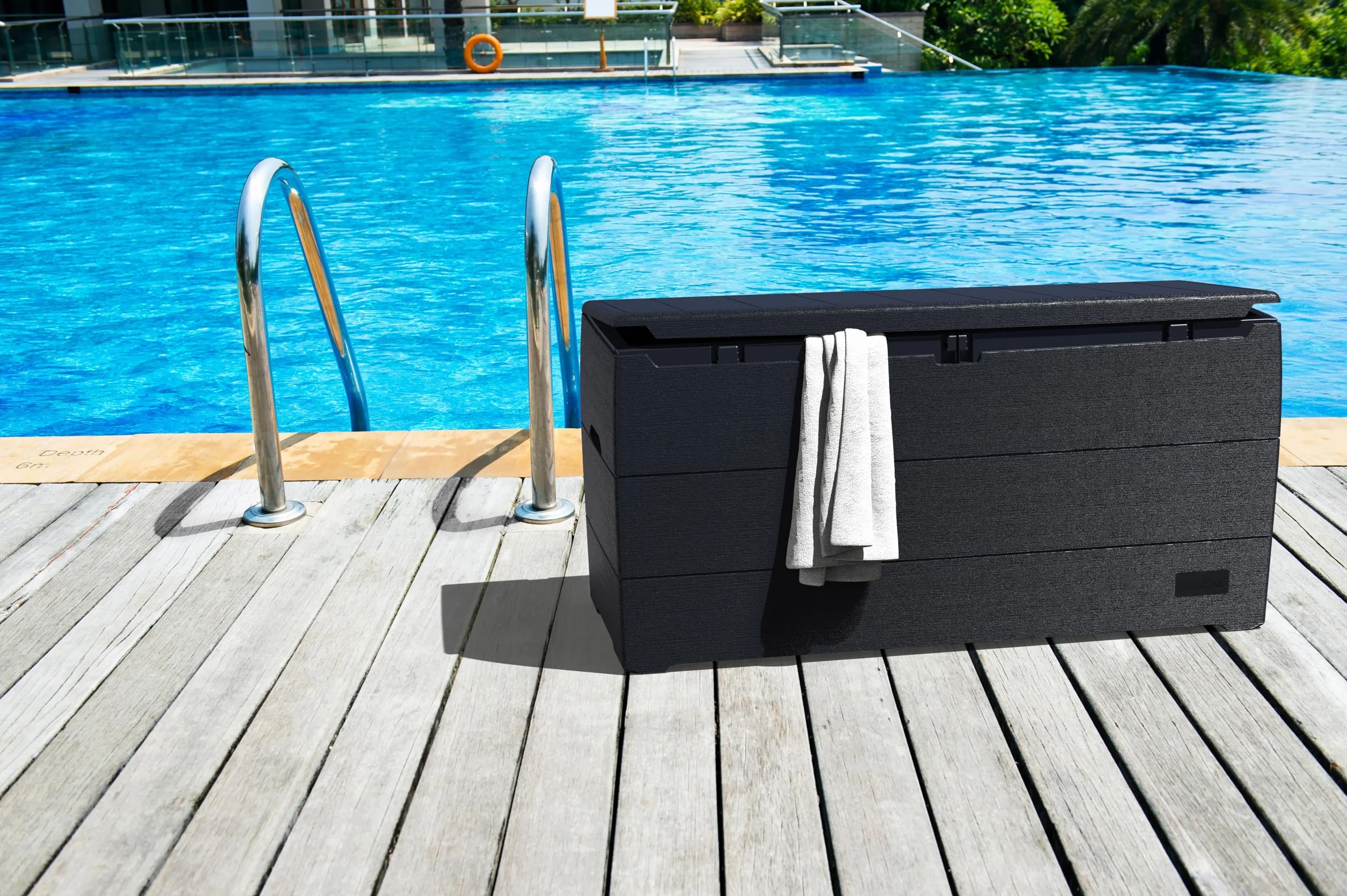 Duramax Durabox Caja de almacenamiento 270 litros 71 galones, organizador de jardín, plástico, gris oscuro