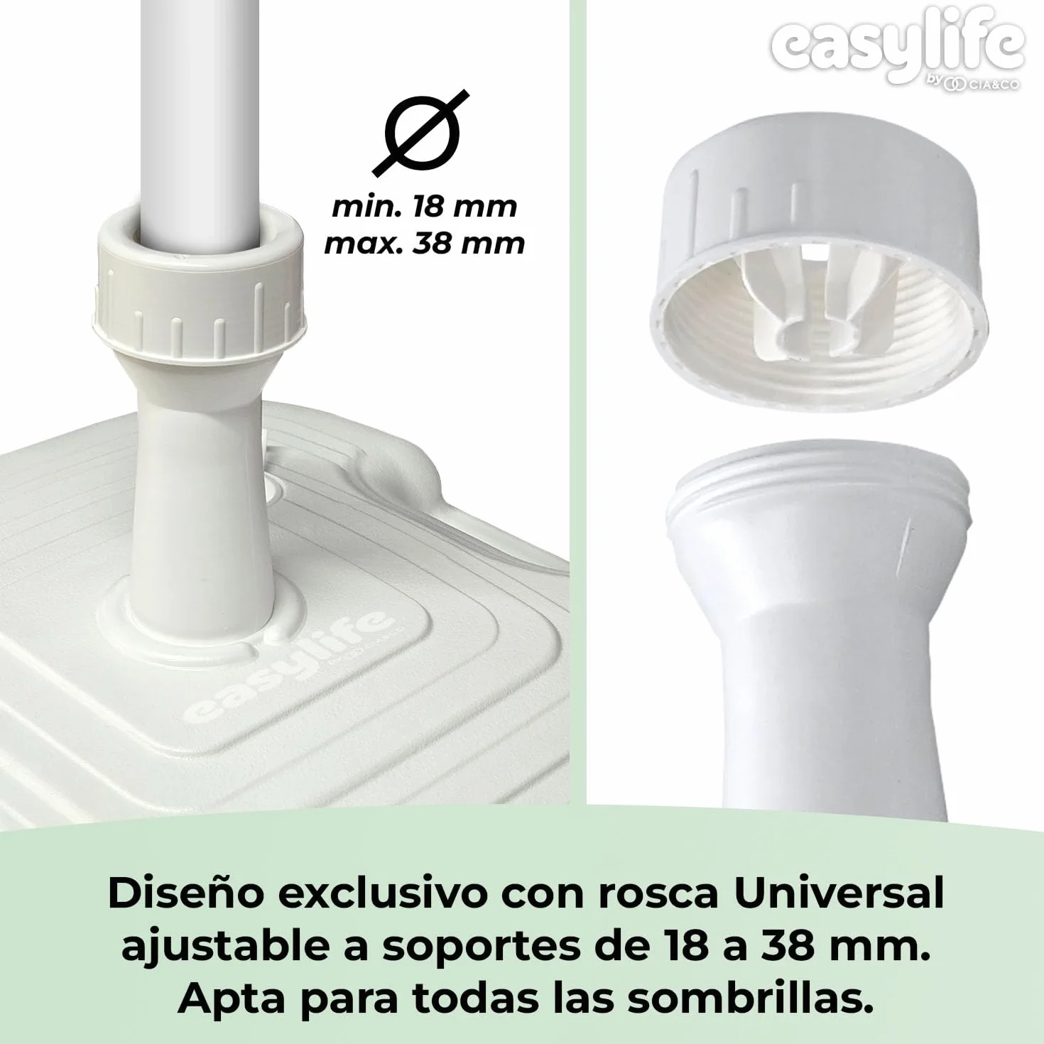 Base de Sombrilla XXL 45x45x14 cm Rellenable 25 kg Rosca Universal Ajustable 18-38 mm Uso Exterior
