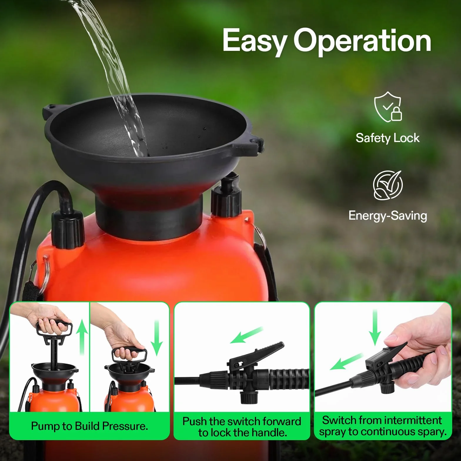 VIVOSUN Pulverizador Rociador de Presión de Bomba de 8L, con Correa para el Hombro y Boquilla Ajustable, para Riego de Plantas, Jardinería, Aplicación de Tratamientos y Limpieza Doméstica Naranja