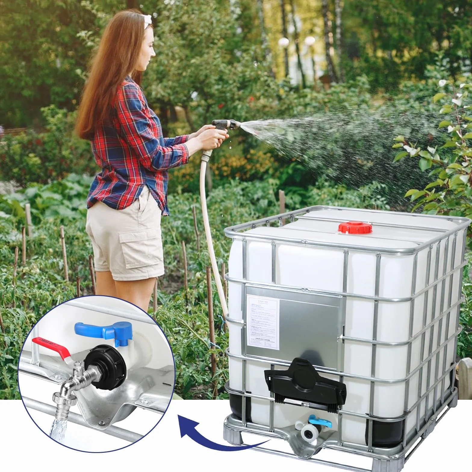 Grifo de drenaje IBC 3/4 pulgadas aleación, adaptador para tanque agua 1000L lluvia cisterna