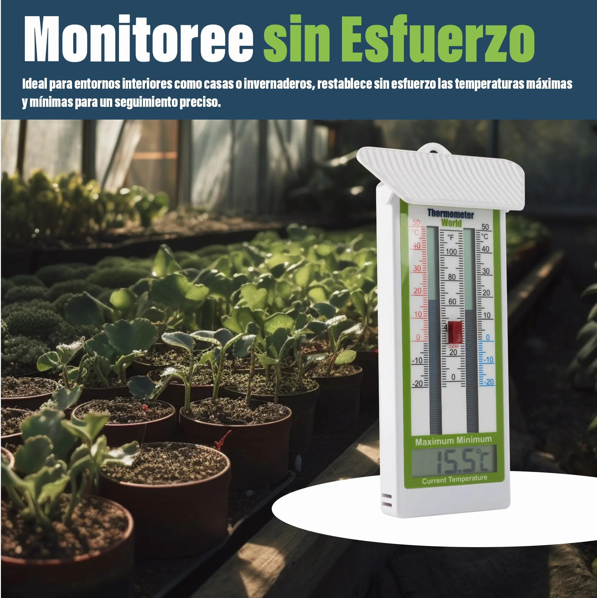 Termómetro digital IP65 temperatura máxima y mínima para jardín invernadero exteriores