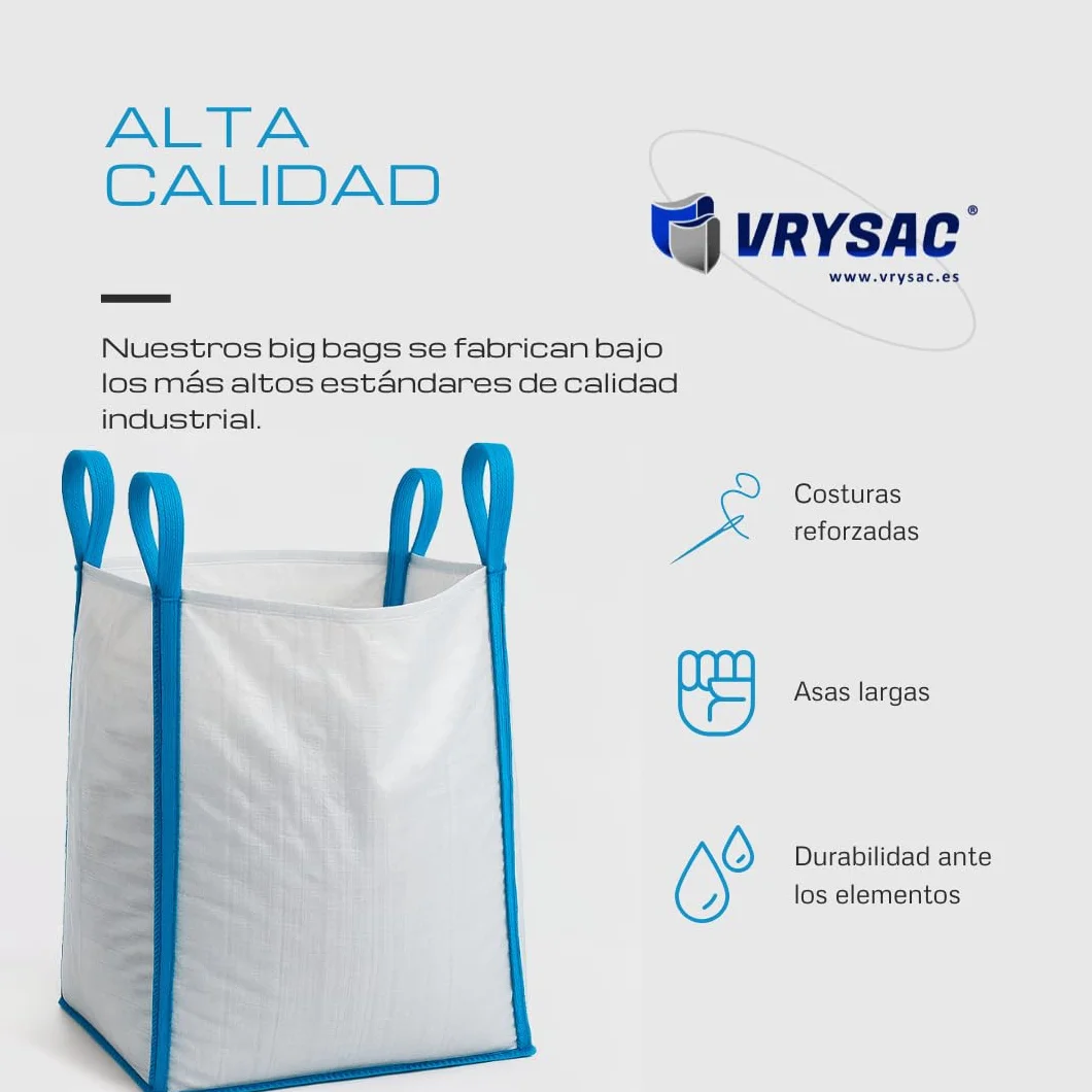 Big Bag 1000 kg 85x85x90 cm 4 asas 40 cm SF 6:1 saco escombros pack 2