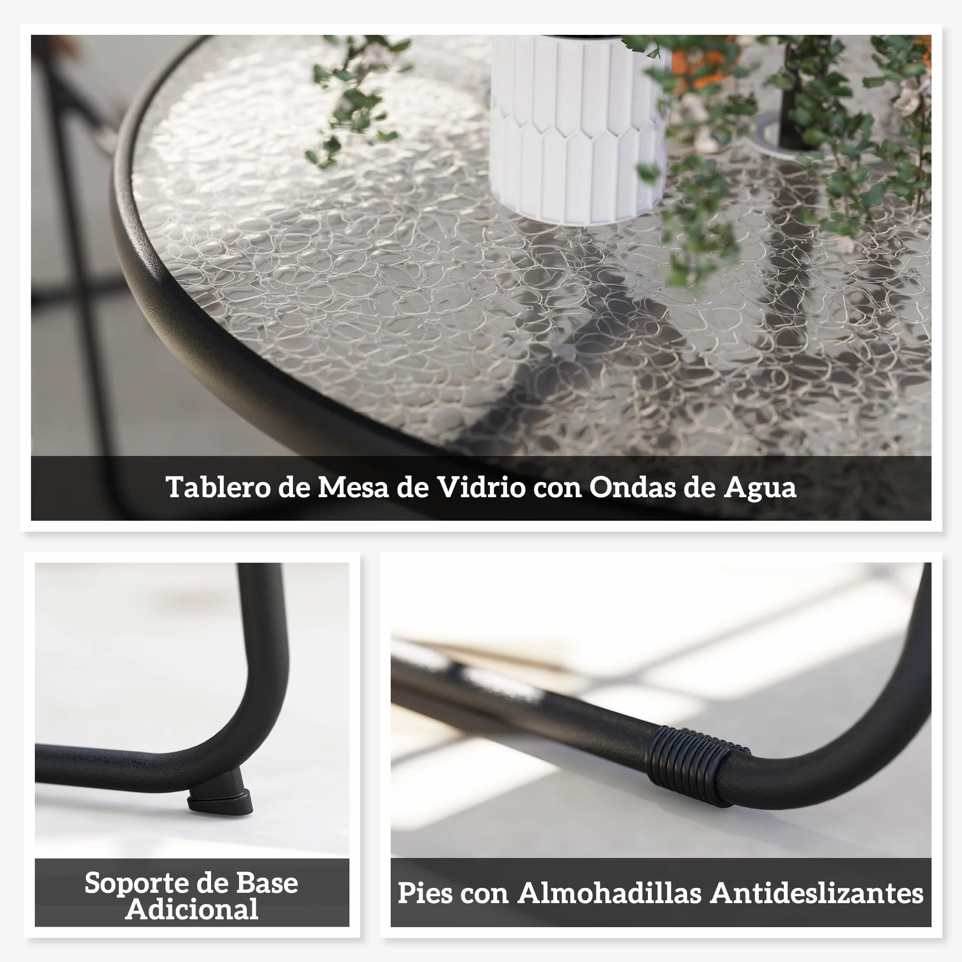Outsunny Conjunto de Mesa y Sillas Jardín de 6 Piezas Muebles de Jardín Exterior con 4 Sillas Plegables Mesa de Vidrio y Sombrilla para Terraza Patio Gris