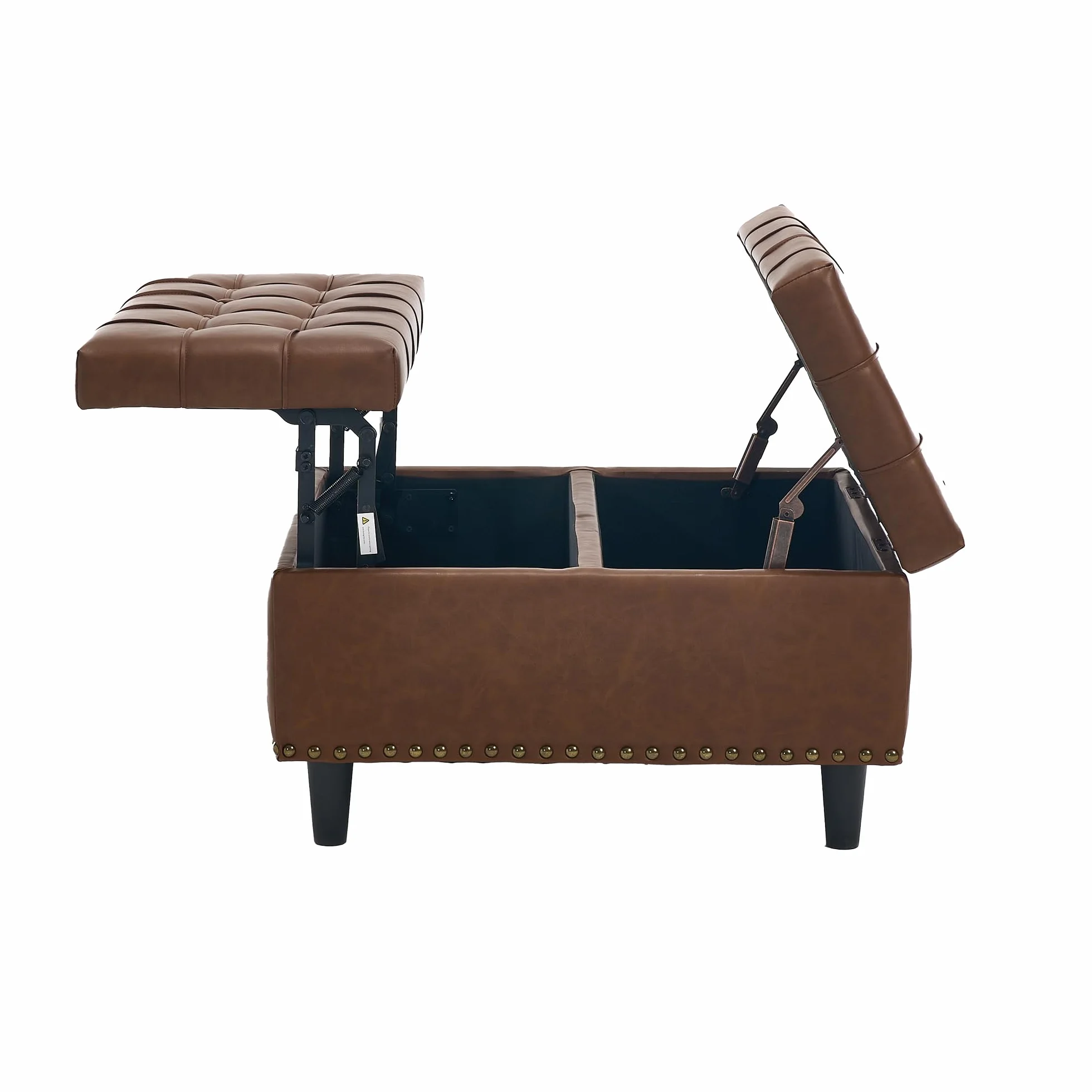 Silla de almacenamiento grande cuadrada banco elevable caja acolchada marrón PU