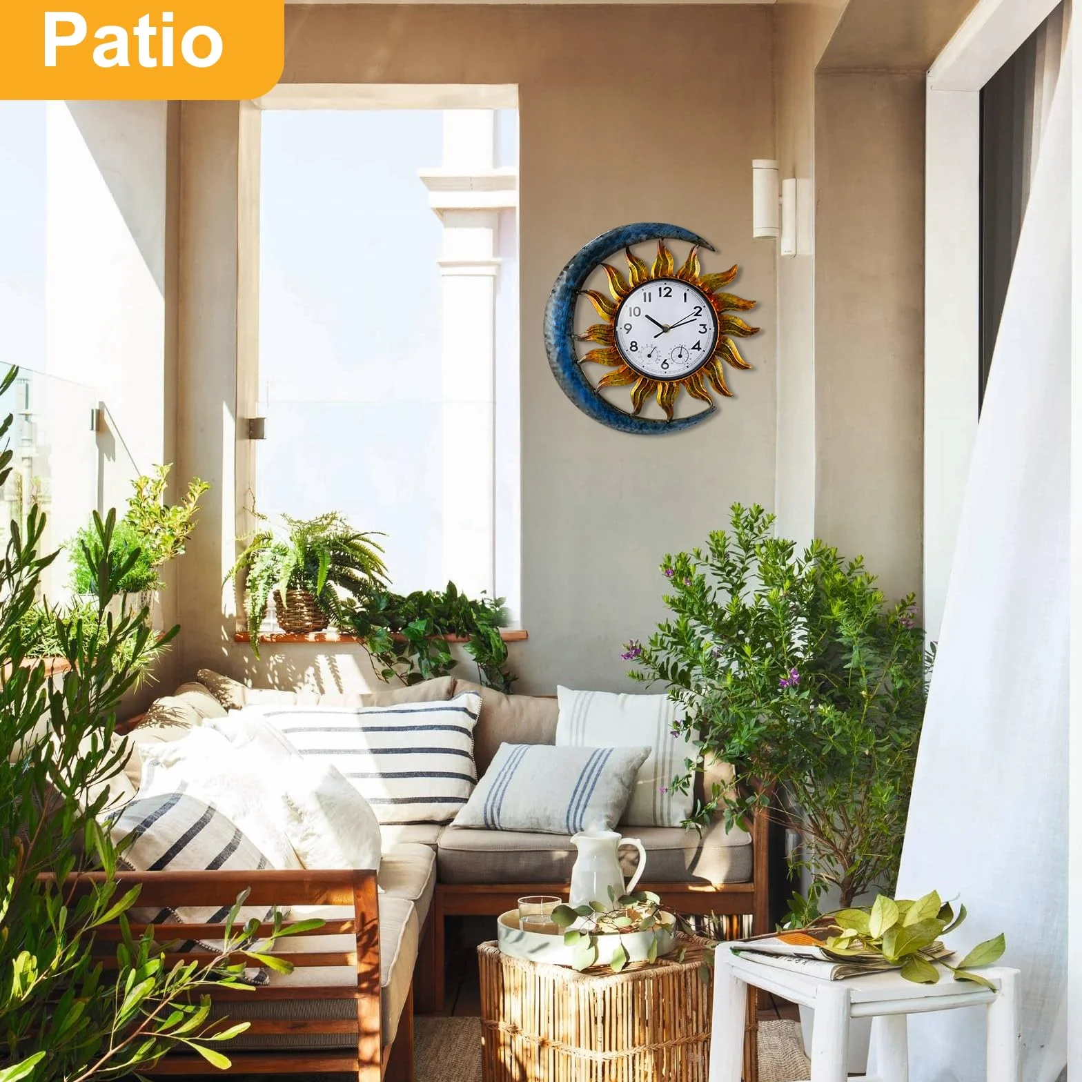 shumi Reloj de pared decorativo exterior sol luna termómetro silencioso