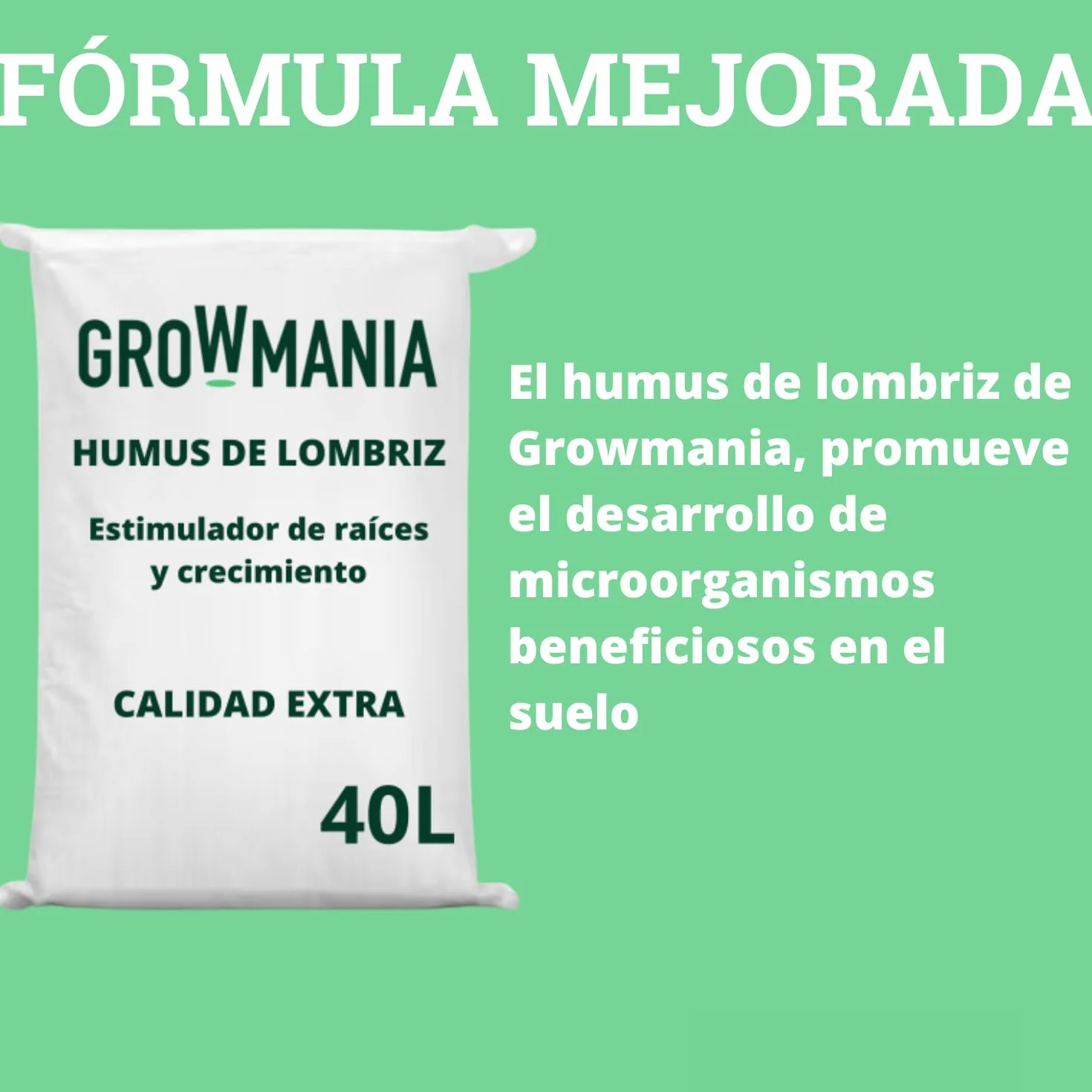 GROWMANIA Humus de Lombriz 40L Fertilizante Orgánico Sustrato Universal Abono para Cultivos