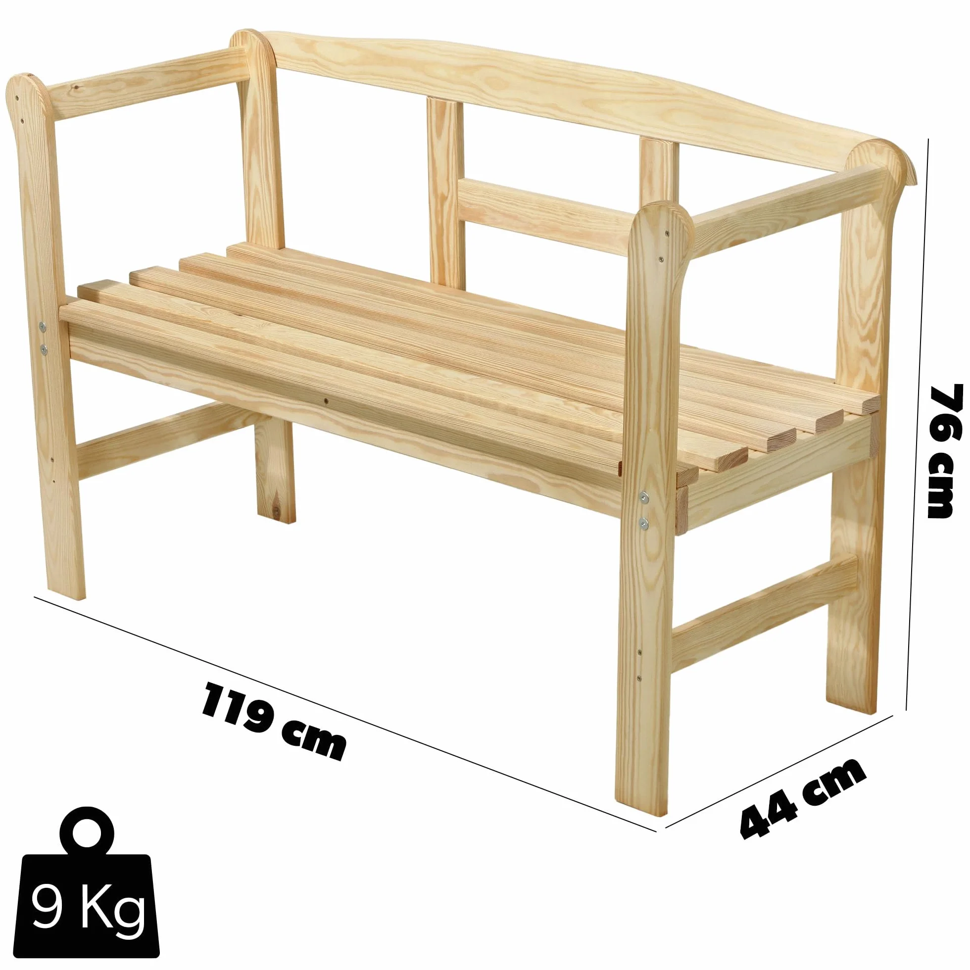 KADAX Banco de Jardín de Madera 119x44x76 cm Resistente a la Intemperie