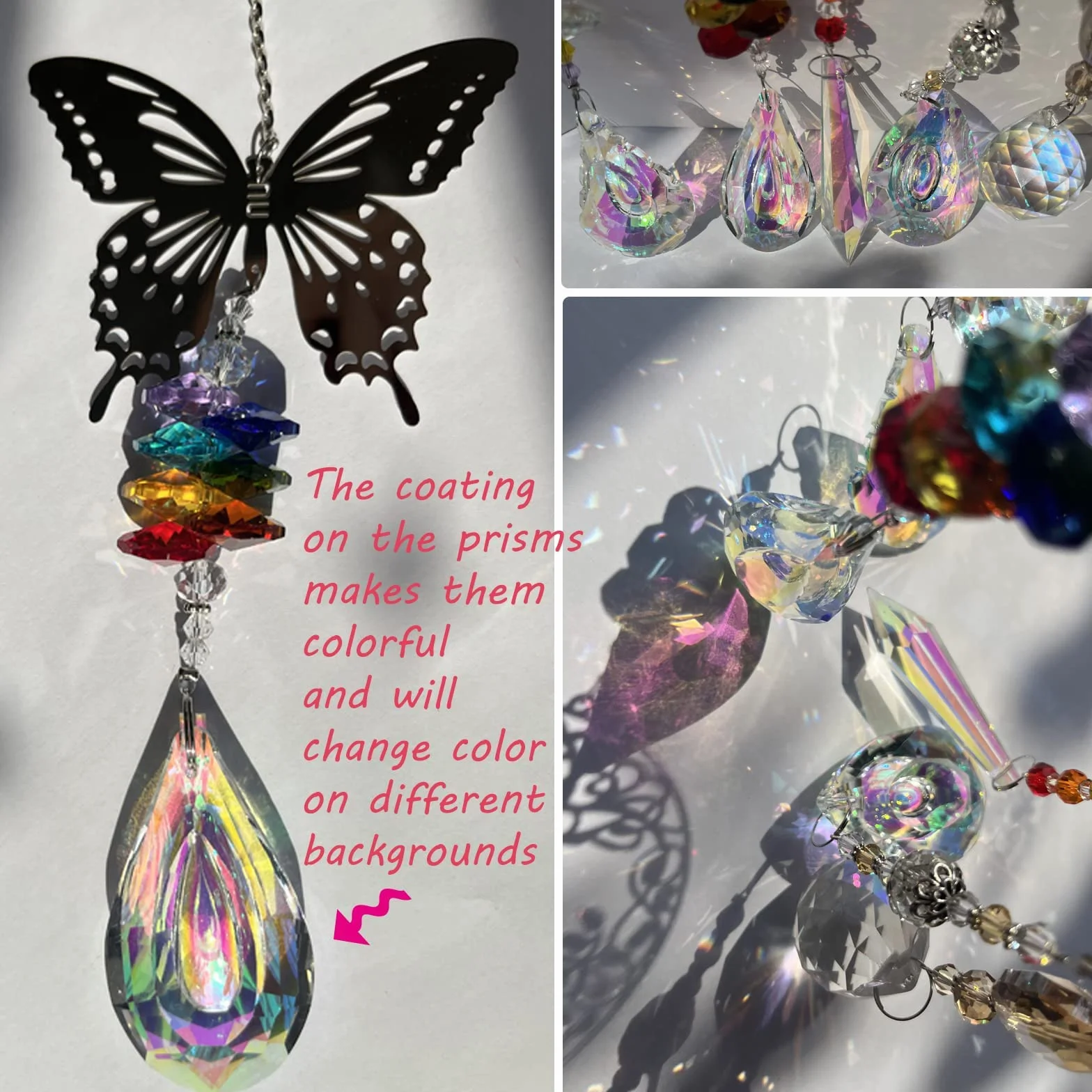 Atrapasoles Colgante de Cristal Pack de 5 Árbol Búho Colibrí Mariposa Hada Decoración Ventana Jardín