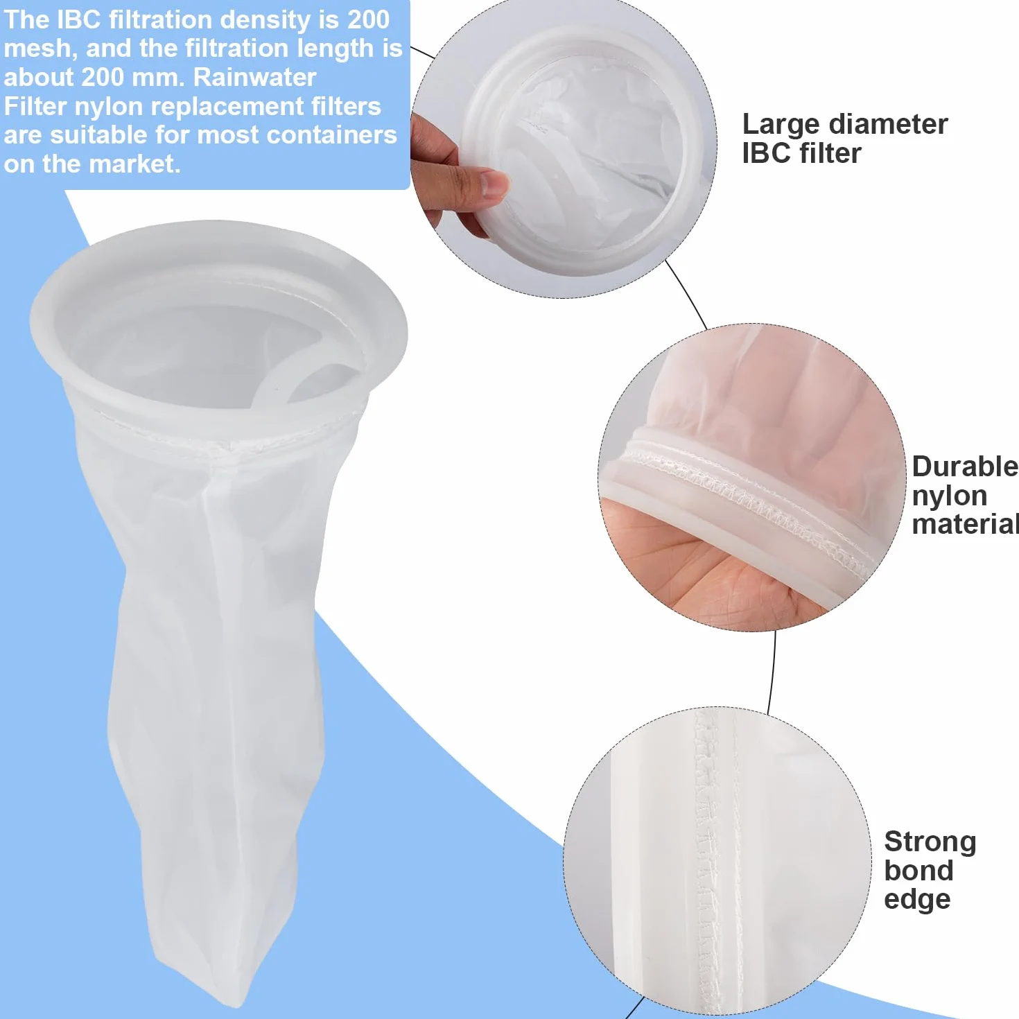 Filtro de Tapa IBC DN75 - Filtro de Nylon para Agua de Lluvia, Bolsa Colador Malla Fina