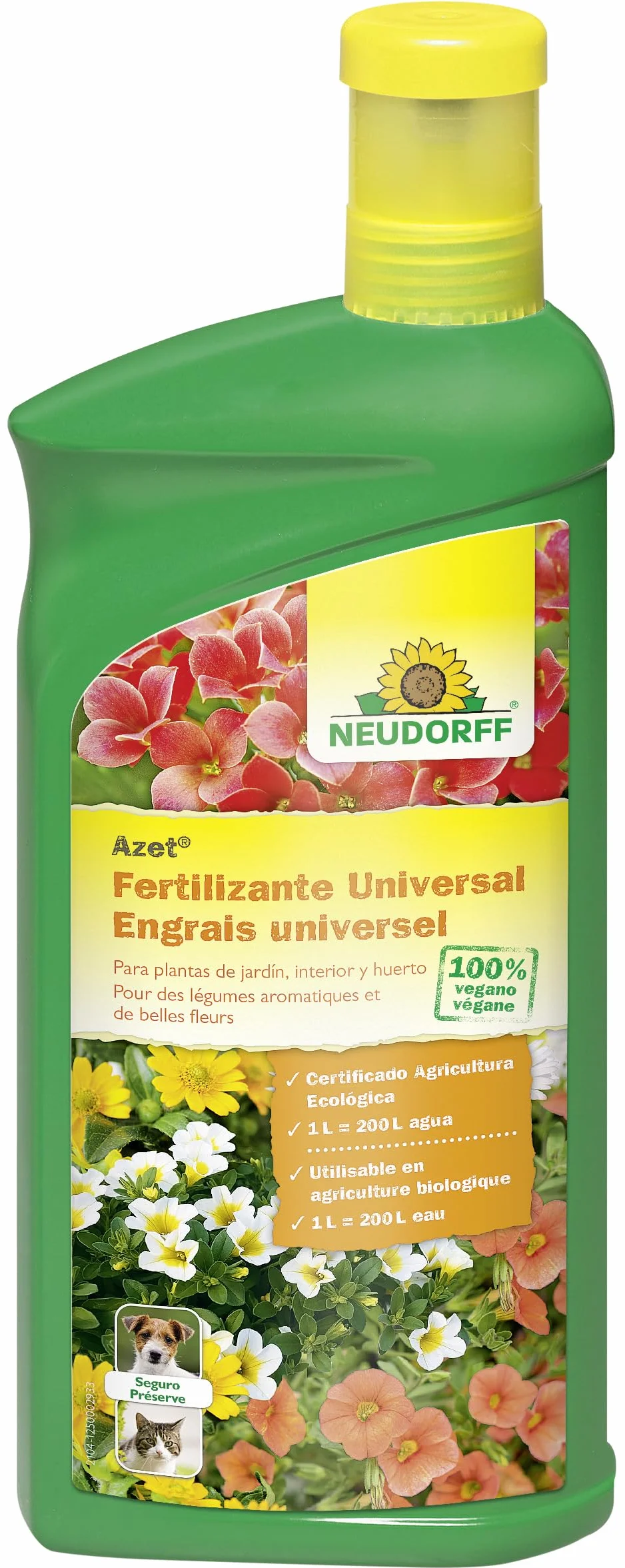 Neudorff Azet Fertilizante Universal Abono Líquido 1 Litro Vegano para Plantas de Jardín Interior Huerto