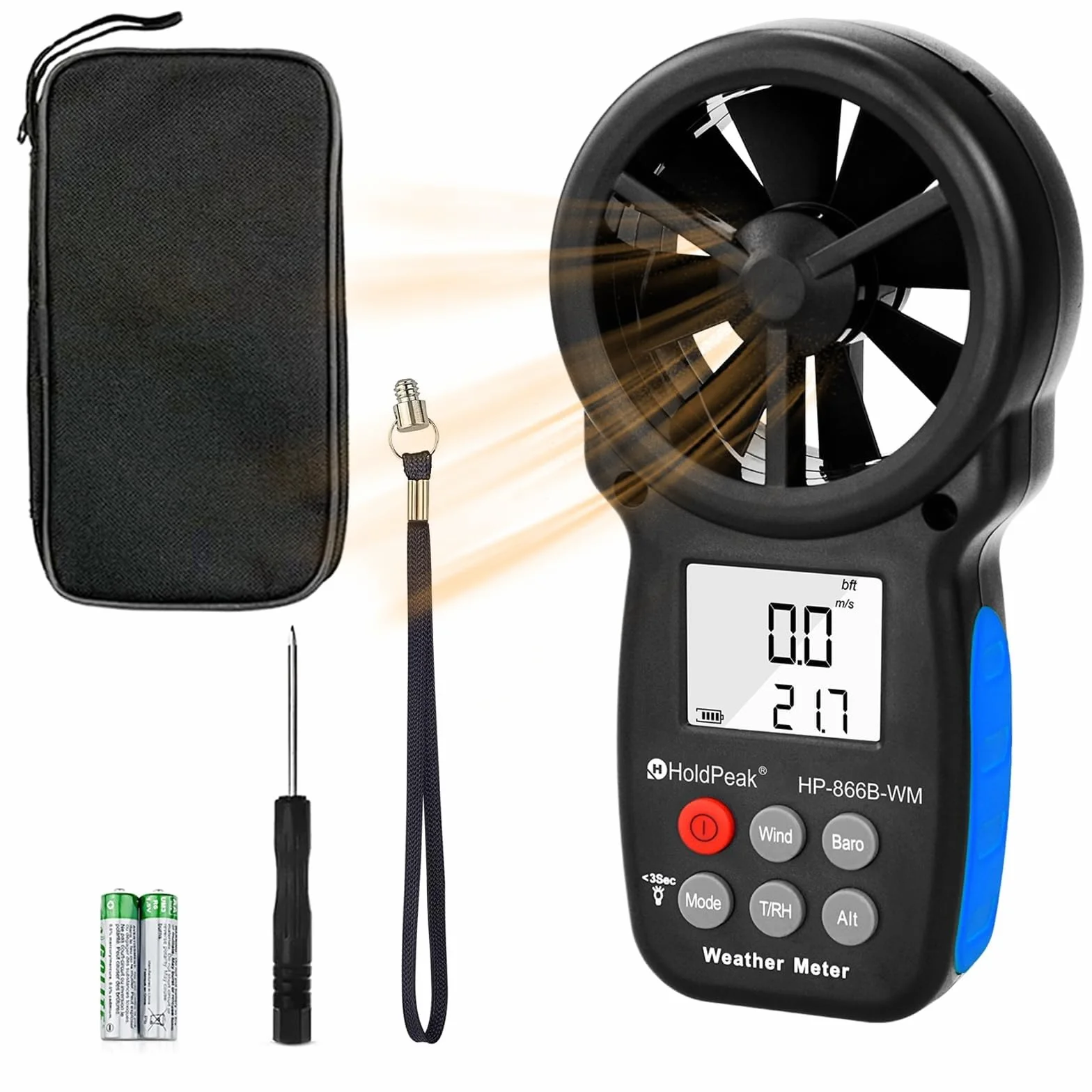 Anemómetro Portátil Profesional HoldPeak 866B-WM con Luz de Fondo