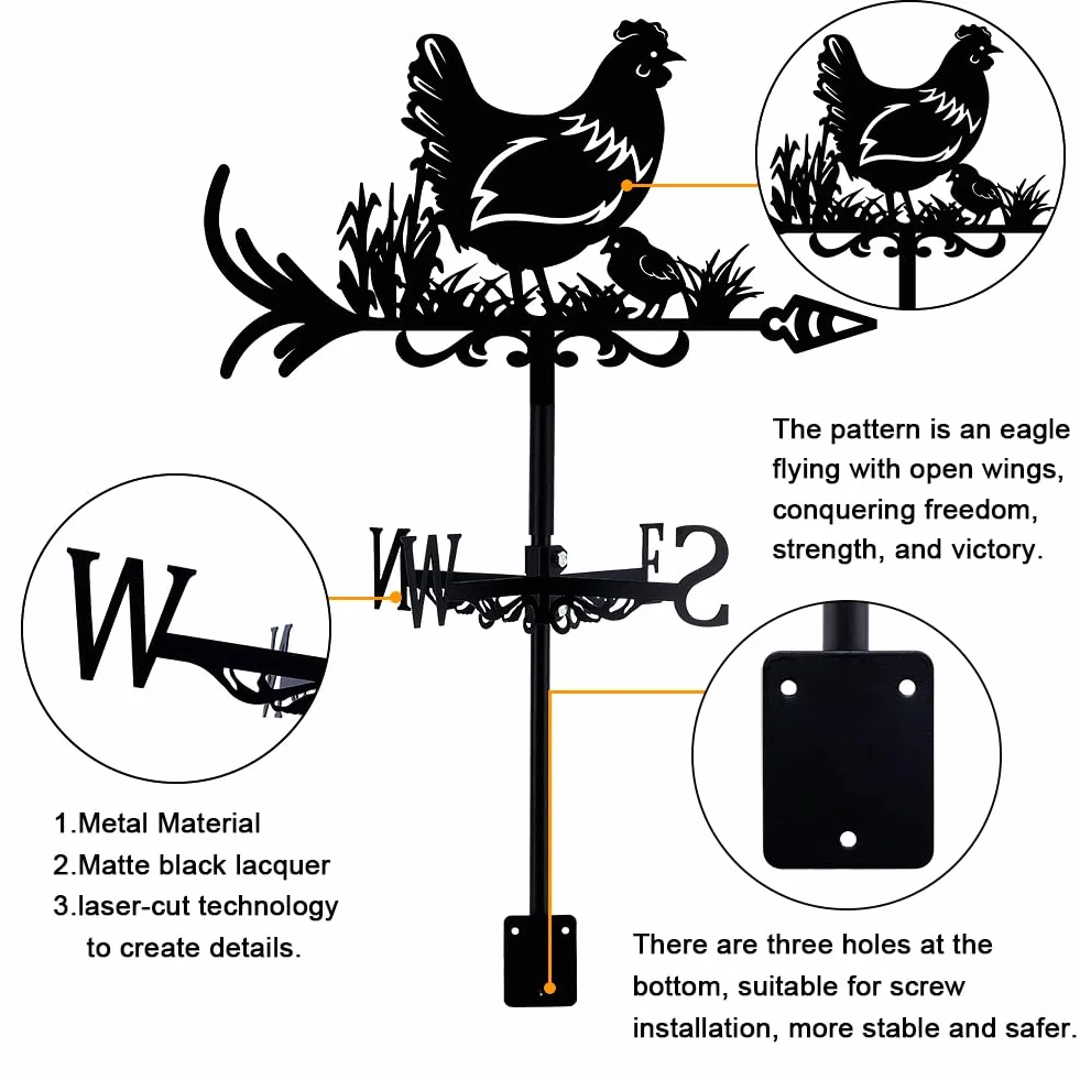 SUPERDANT Metal Gallina Veleta Hierro Forjado Techo Jardín Decoración Al Aire Libre