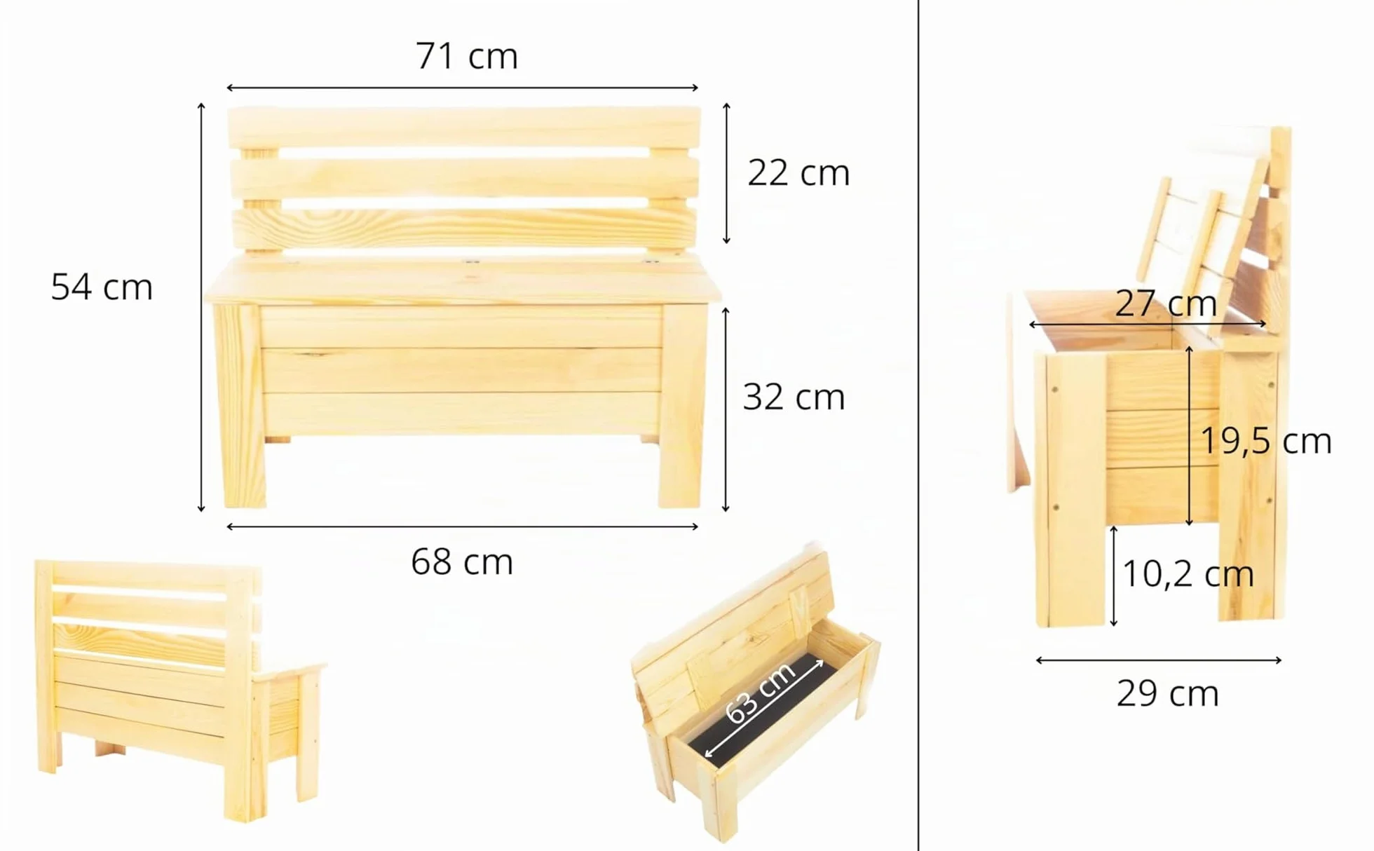 Arcón de Jardín 111 L Madera Maciza de Pino 71x54x29 cm Marrón Caja de Almacenaje