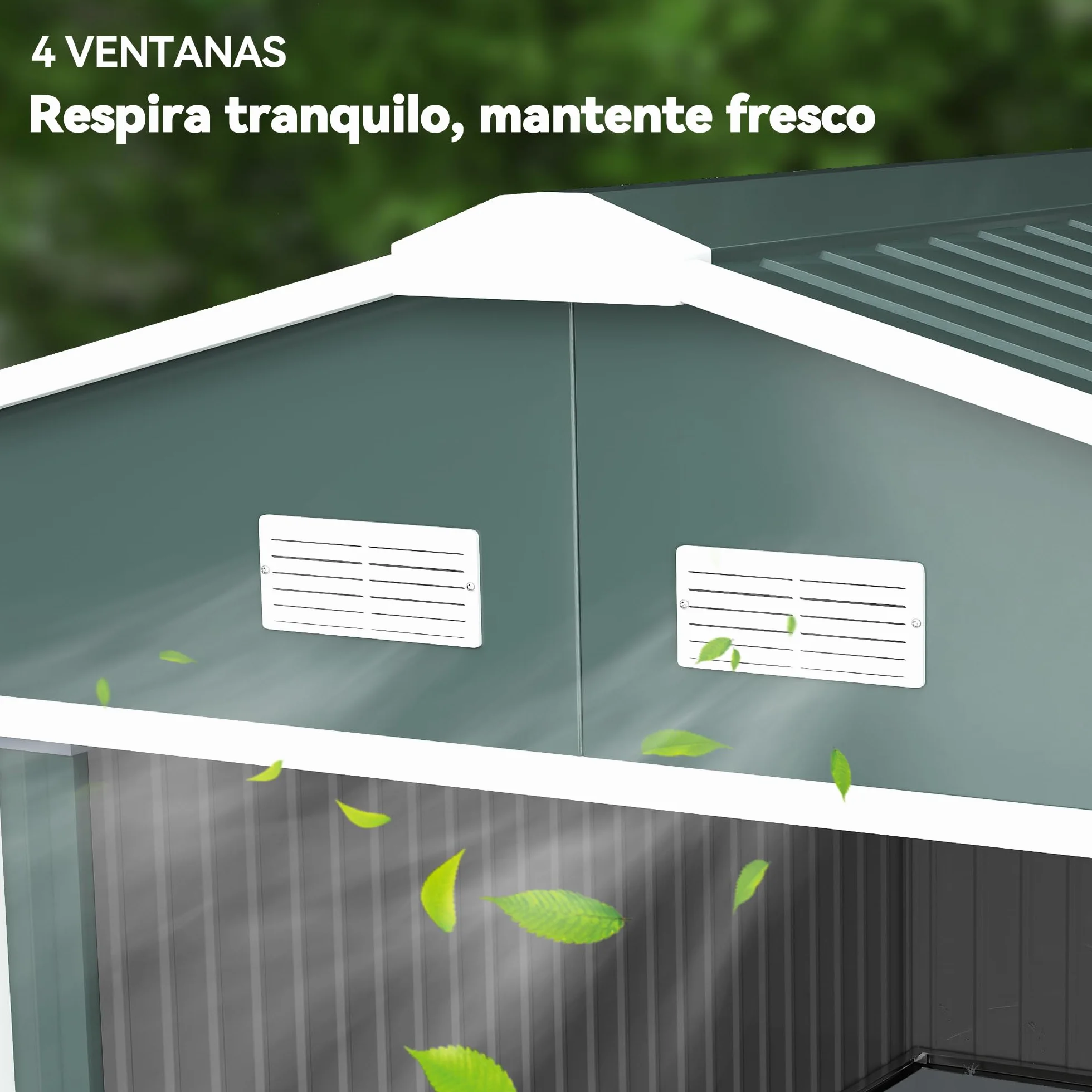 Outsunny Caseta de Jardín Exterior 12,4 m² 340x386x200 cm Cobertizo Metálico con Puertas Dobles y Cerradura Verde