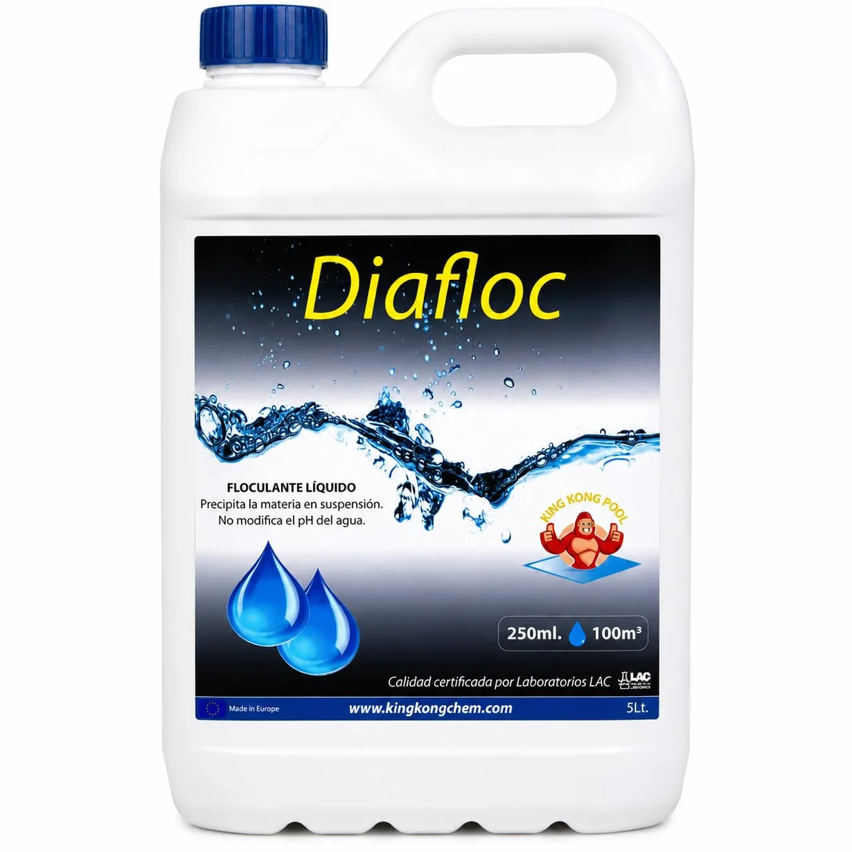 DIASA INDUSTRIAL Floculante líquido para Piscinas SUPERCONCENTRADO - DIAFLOC - clarifica el Agua turbia - 5 litros