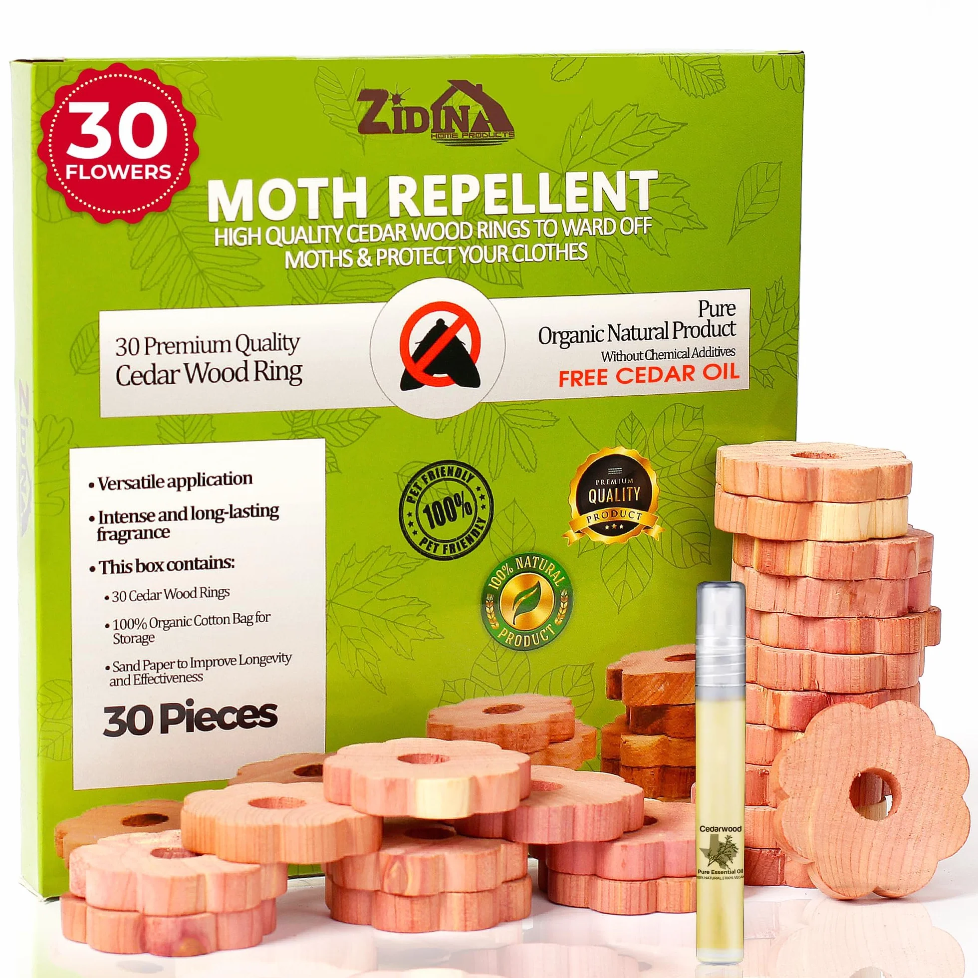 Antipolillas para Ropa Armario 30x Anillos de Madera de Cedro Ambientador Orgánico