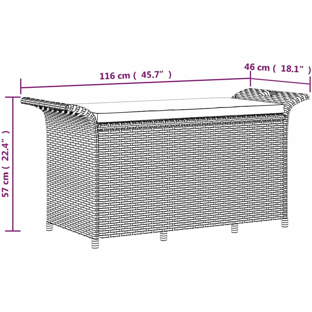 vidaXL Banco de jardín ratán sintético marrón 116x46x57 cm