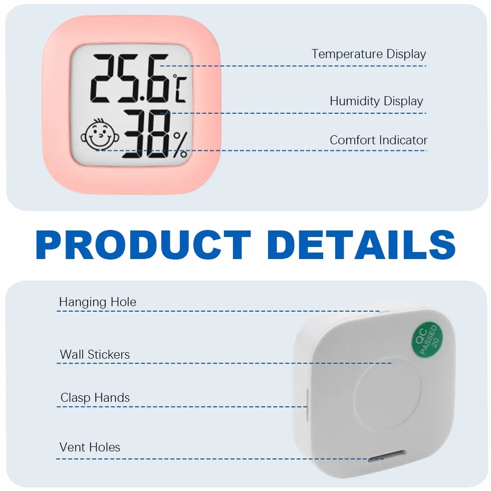 Mini Termómetro Higrómetro Digital Medidor de Temperatura y Humedad, Termohigrómetro de Interior (3 Piezas)