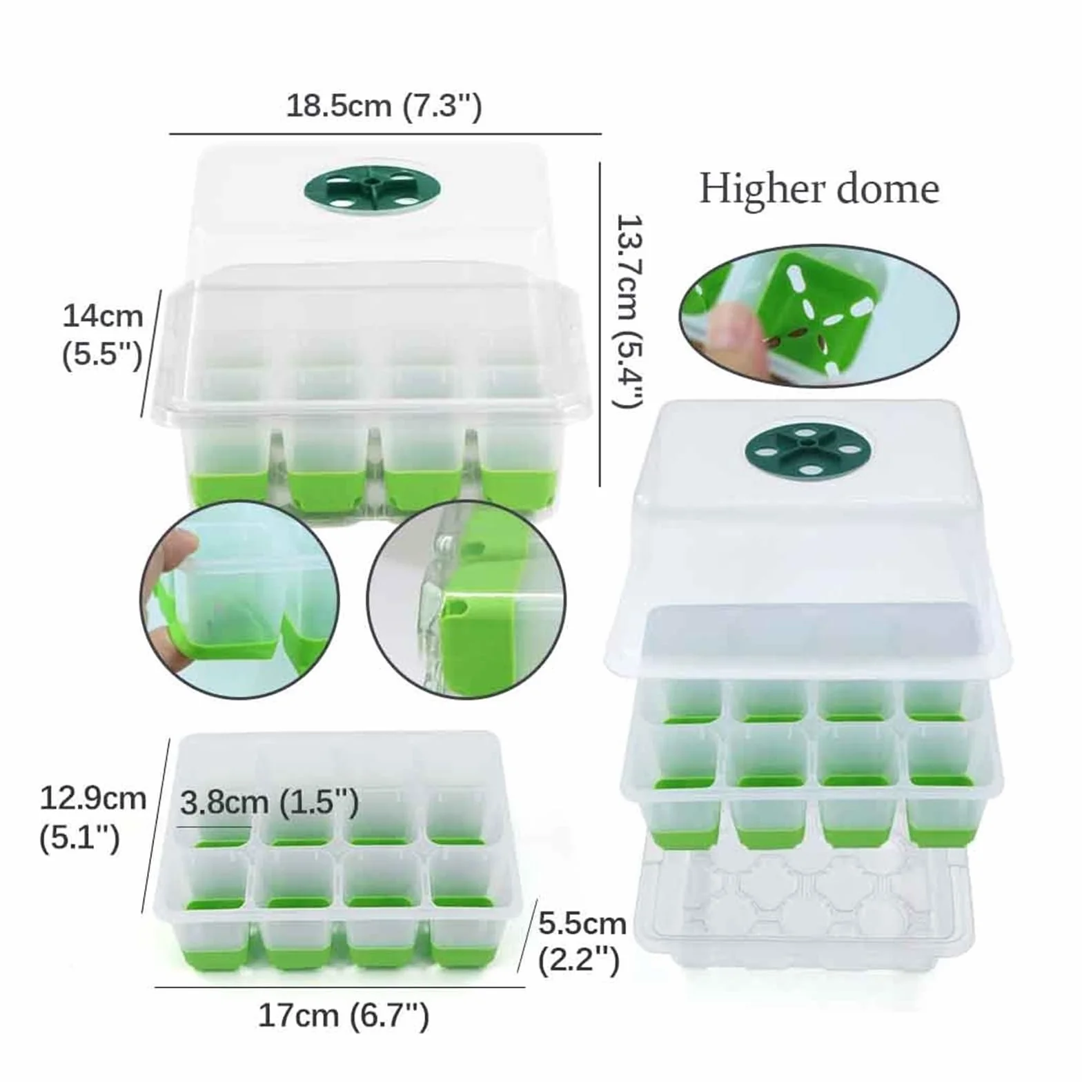 Bandejas para Semillas Bandeja de Inicio de plántulas de 12 Celdas con Cubierta Transparente Caja de germinación de Humedad Invernadero de Crecimiento for jardín Interior para Semilla(5pcs)