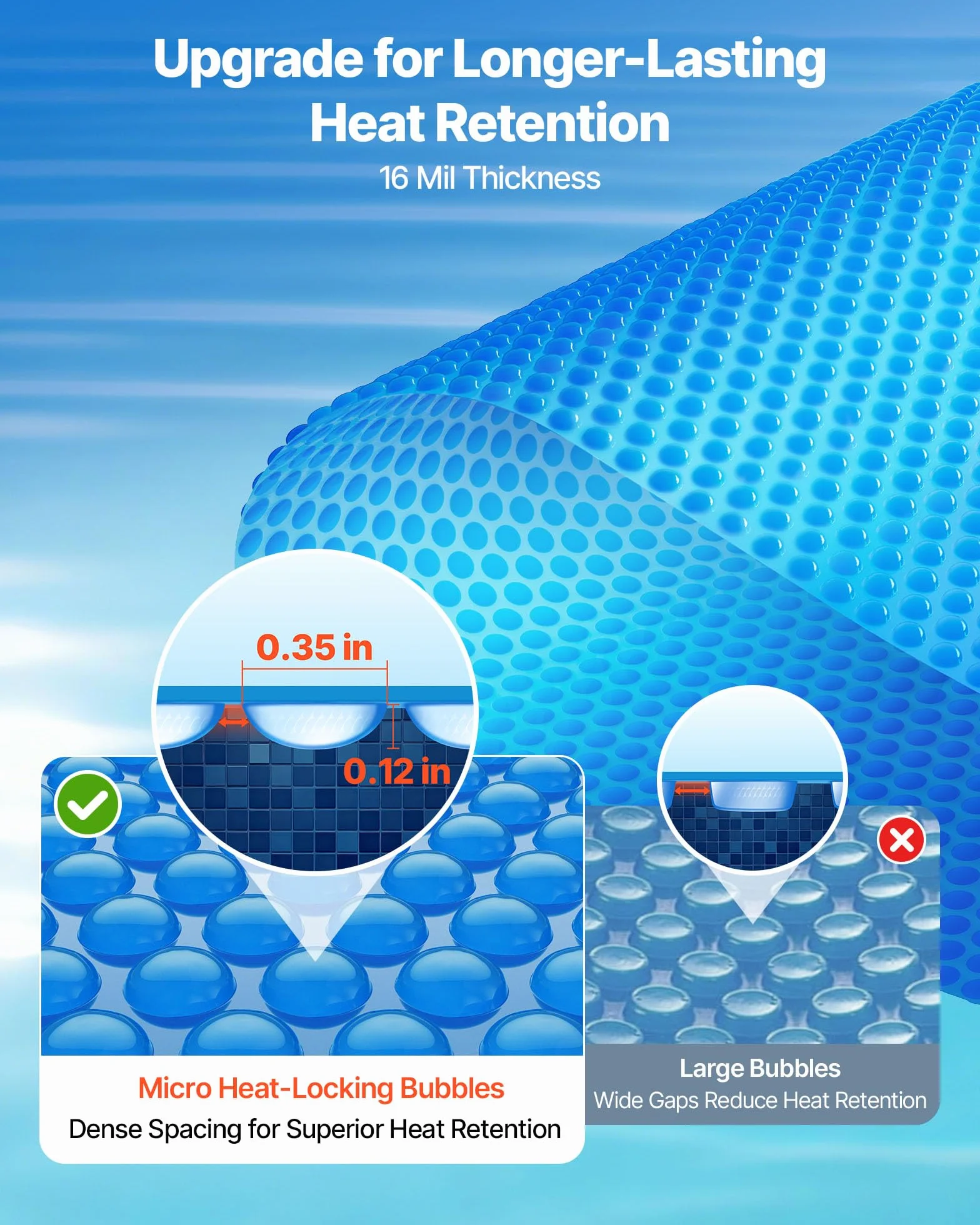 VEVOR Cubierta Solar Redonda para Piscina 8,23 m Diámetro 0,4 mm Azul Burbujas PE