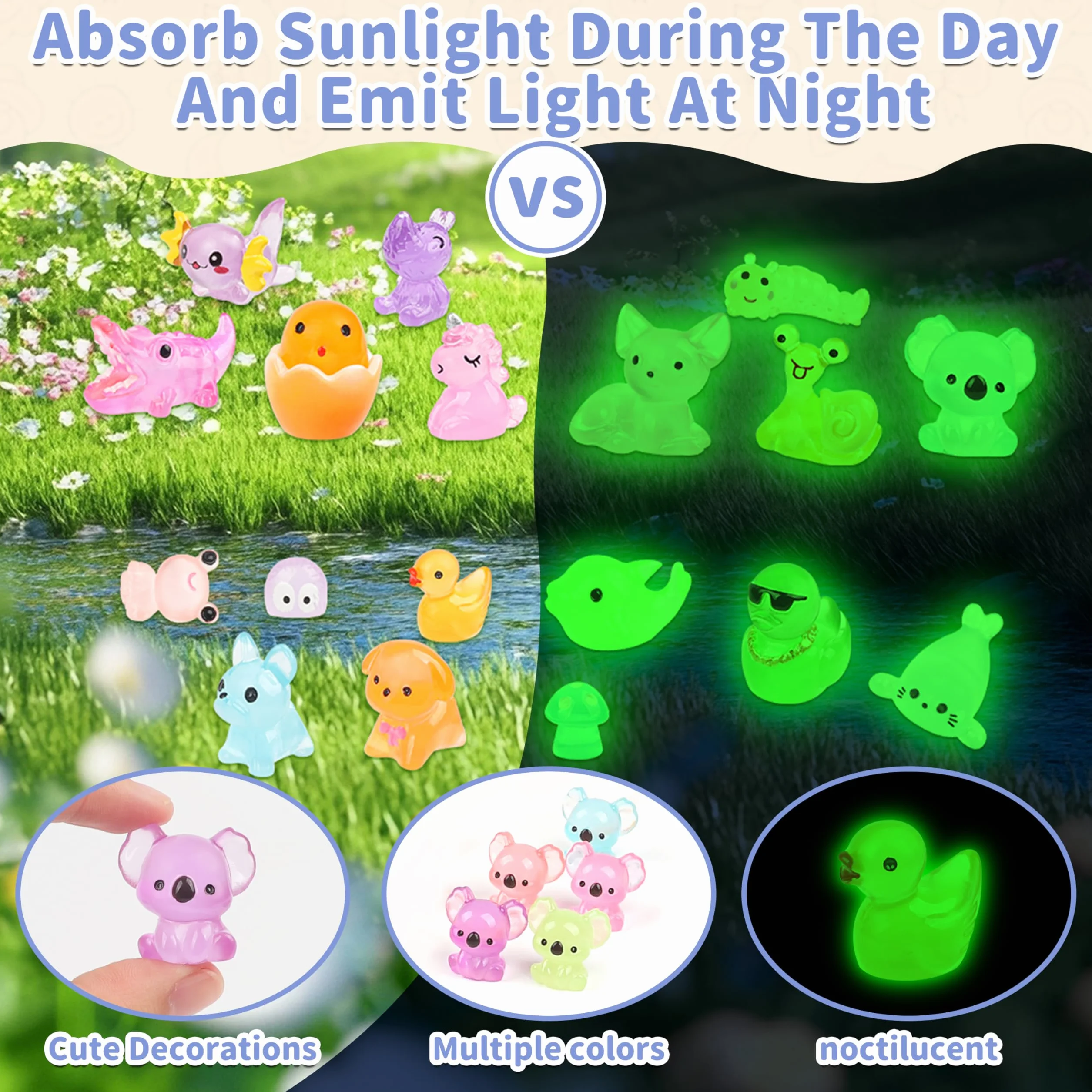 Set 125 Mini Figuras Resina Animales Brillan Oscuridad Decoración Jardín Hadas Acuario